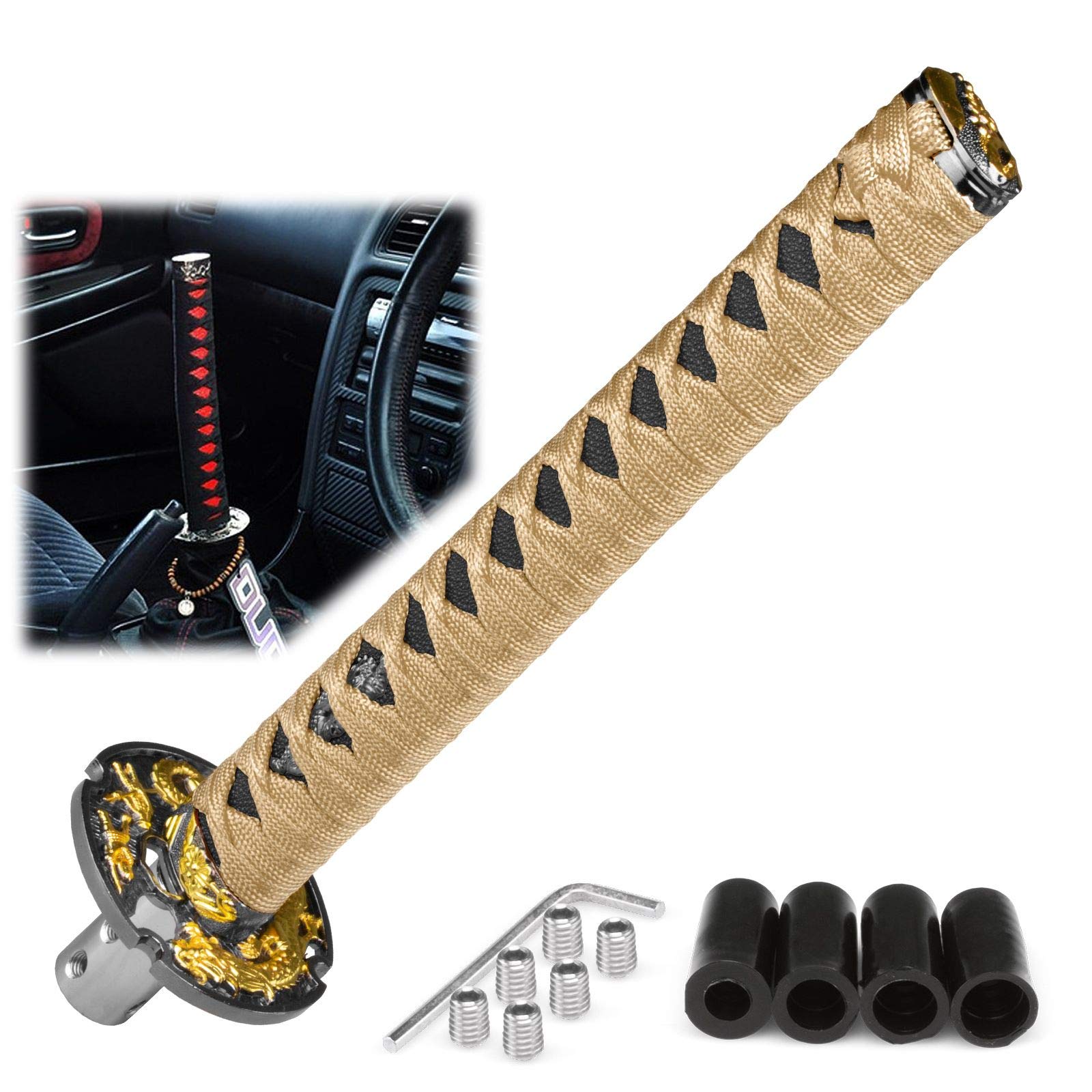 EZAUTO WRAP 26cm Gold Black Shift Knob Samurai Sword Alloy Katana with Adapter Universal