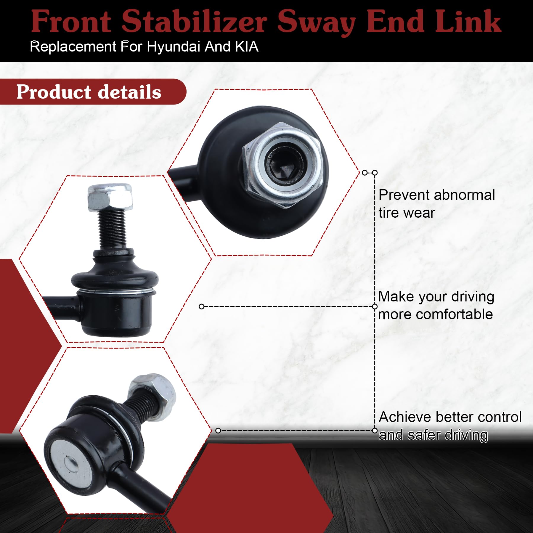 Stiueoav K750204 K750205 Sway Bar Link - Front Stabilizer End Link Compatible With 2007-2012 Hyundai Veracruz/Santa Fe?2011-2012