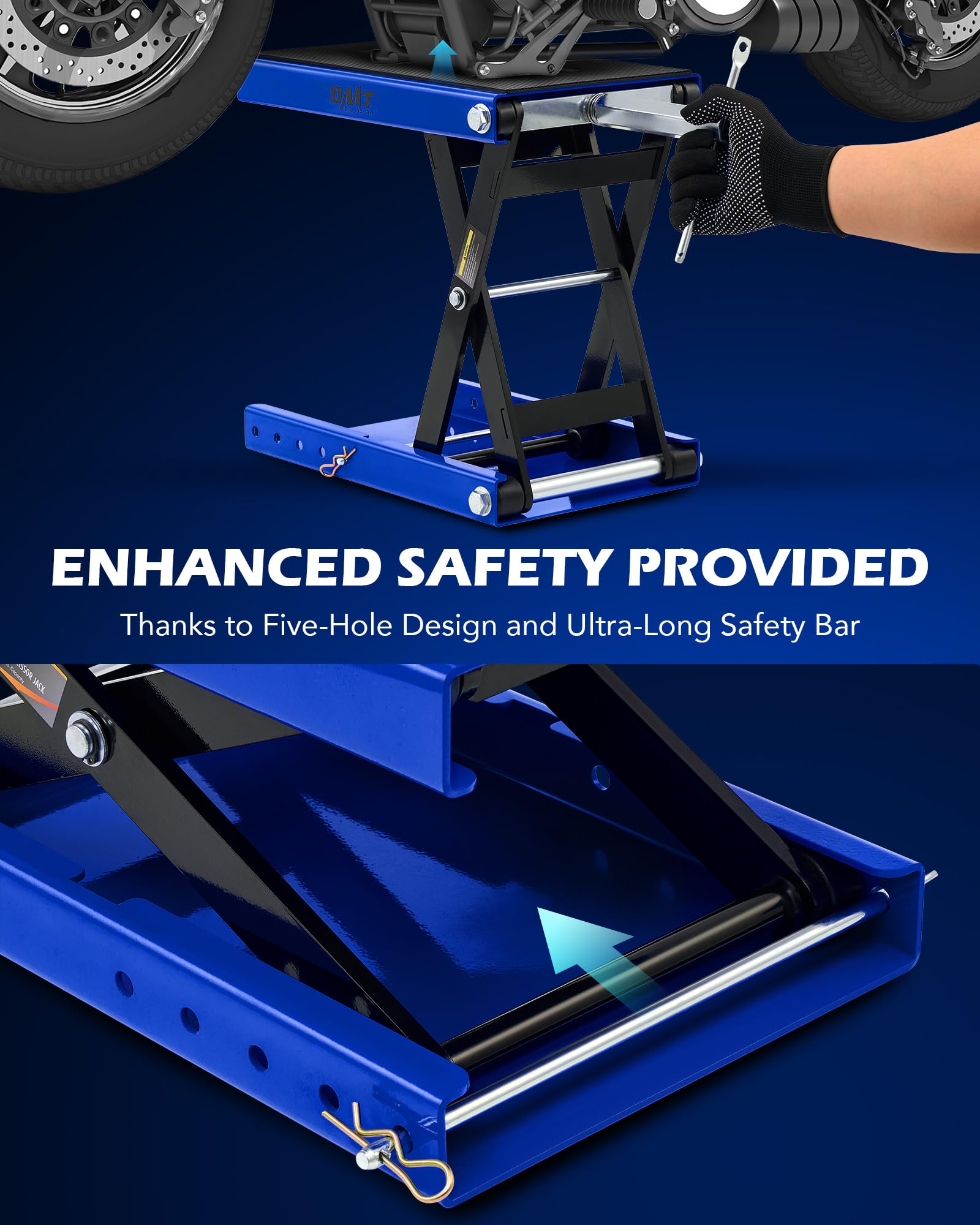 OMT Motorcycle Lift, 4-13 Inch Motorcycle Scissor Jack, 1100lb Capacity Wide Deck Motorcycle Center Stand and 1/2 Ton Scissor Li