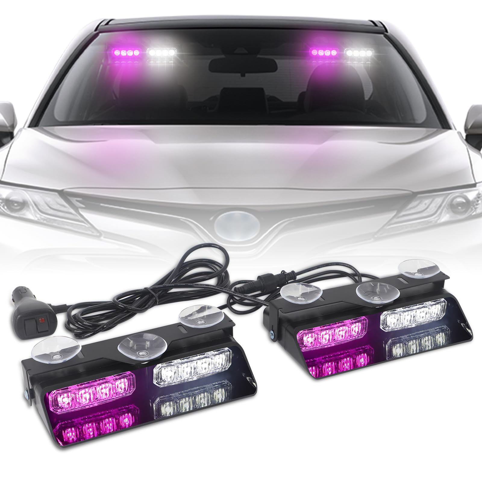 Xridonsen 2 In 1 Emergency Dash Strobe Lights Purple White Interior Front/Rear Windshield Lights Hazard Warning Safety Flashing