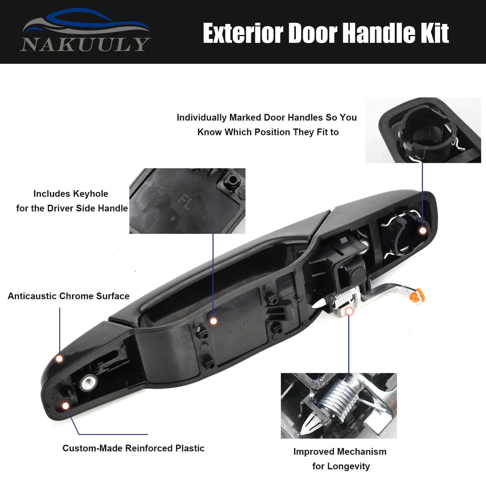 Exterior Black Outside Door Handle 4Pcs Front Rear Driver & Passenger Fits 2007-2014 Cadillac Escalade Chevy Avalanche Silverado Suburban Gmc Sierra Yukon Replace 20828258 22738721 25960525 22738722