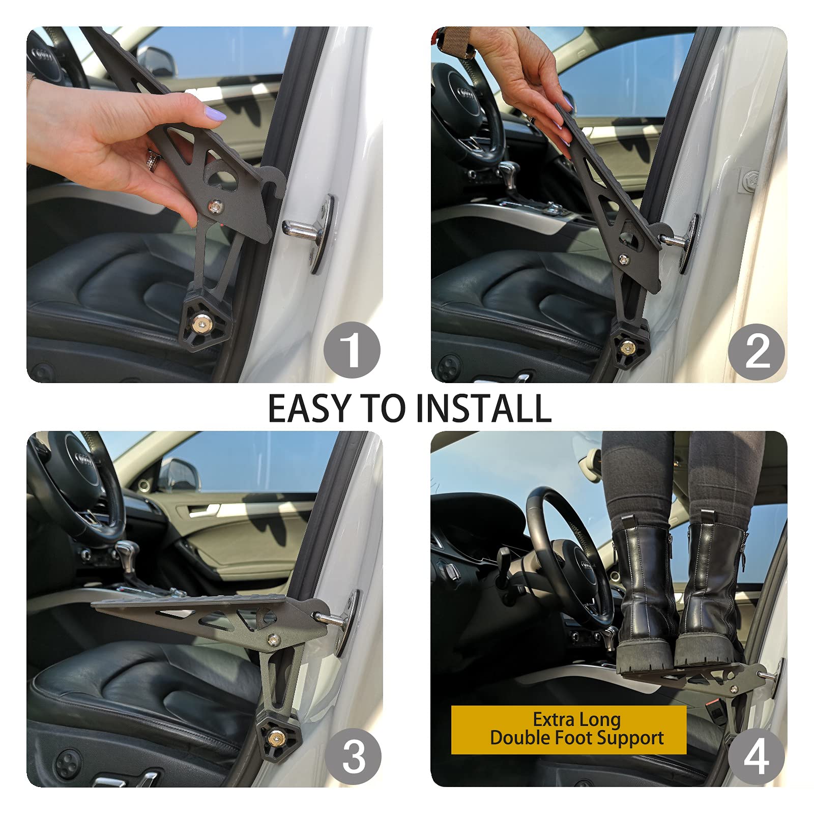 Tooenjoy Universal Fit Car Door Step, Foldable Roof Rack Door Step Up On Door Latch, Both Feet Stand Pedal Ladder, Easy Access To Rooftop For Most Car, Suv, Truck, Max Load 400 Lbs (Grey)