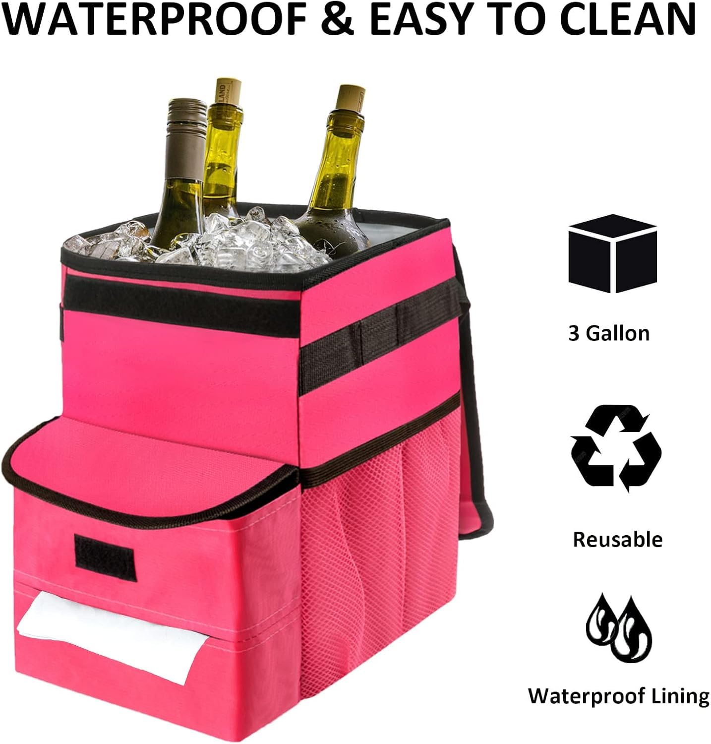 Gpusfak Car Trash Can Foldable Garbage Bin Leakproof 3 Gallons Pink