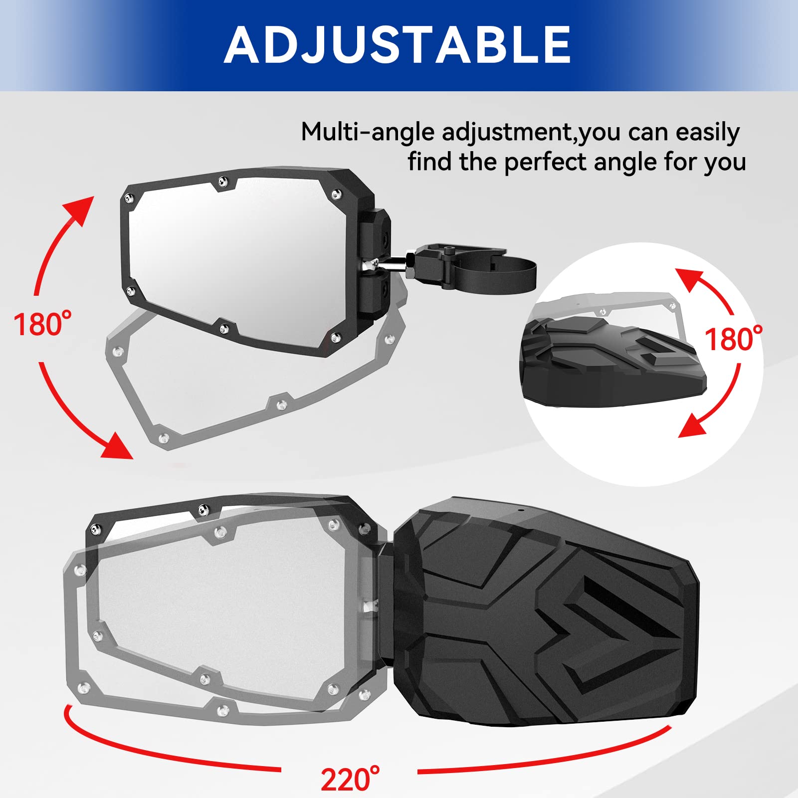 Utv Side Mirrors With 1.65' -2' Roll Bar, Txzsxs Rzr Side Mirrors Compatible With Polaris Rzr, Can Am Maverick X3, Kawasaki Teryx, Talon, Arctic Cat Wildcat, Gator, Cfmoto, Pioneer Rhino, Yamaha Yxz