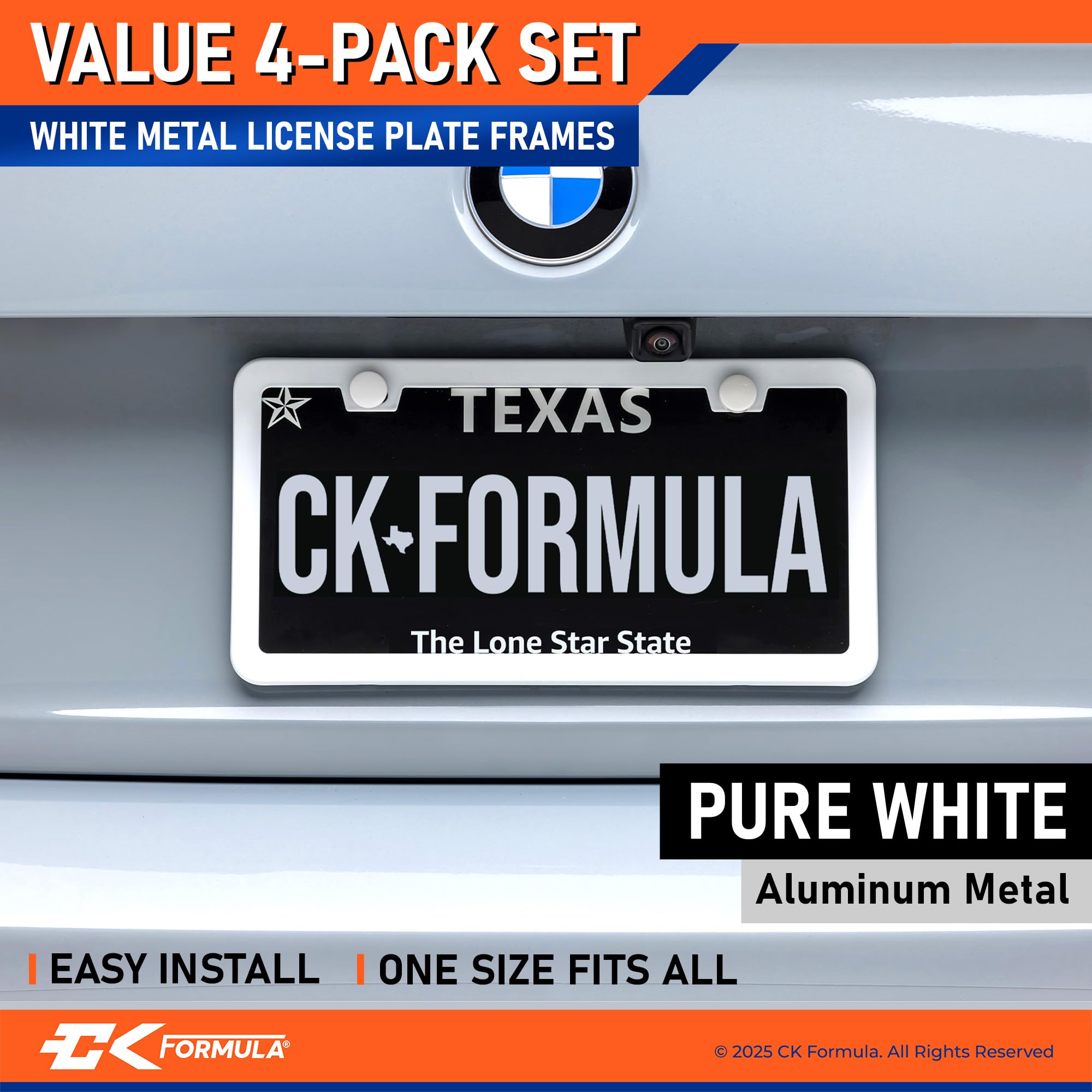 Pure White License Plate Frames Metal - Value Pack Of 4, Car License Plate Holder For Men, Porta Placas Para Auto, Licence Car T