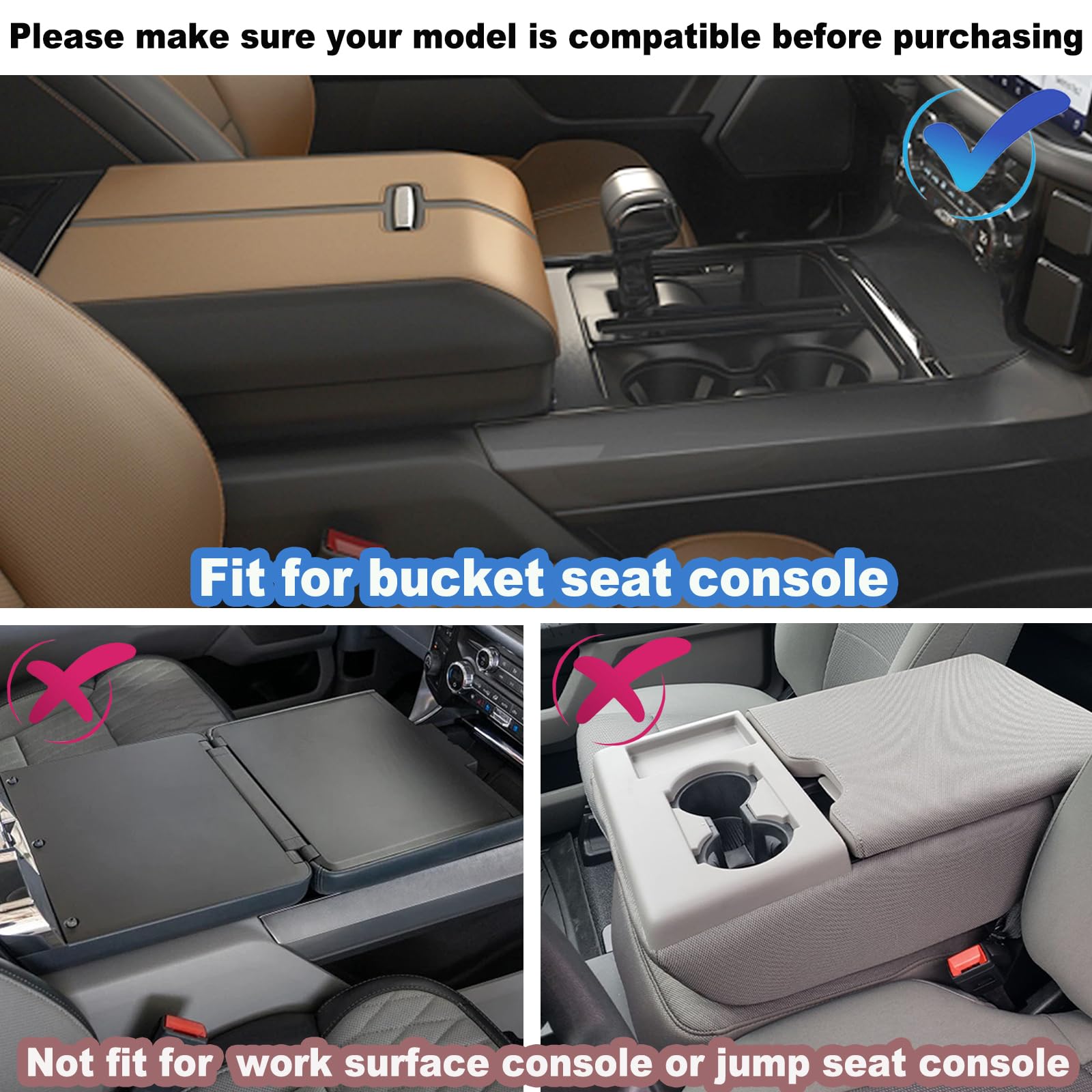 Pimcar Center Console Cover For Ford F150 2025 2024 2023 2022 2021 Pu Leather Armrest Cushion Protector Interior Accessories (On
