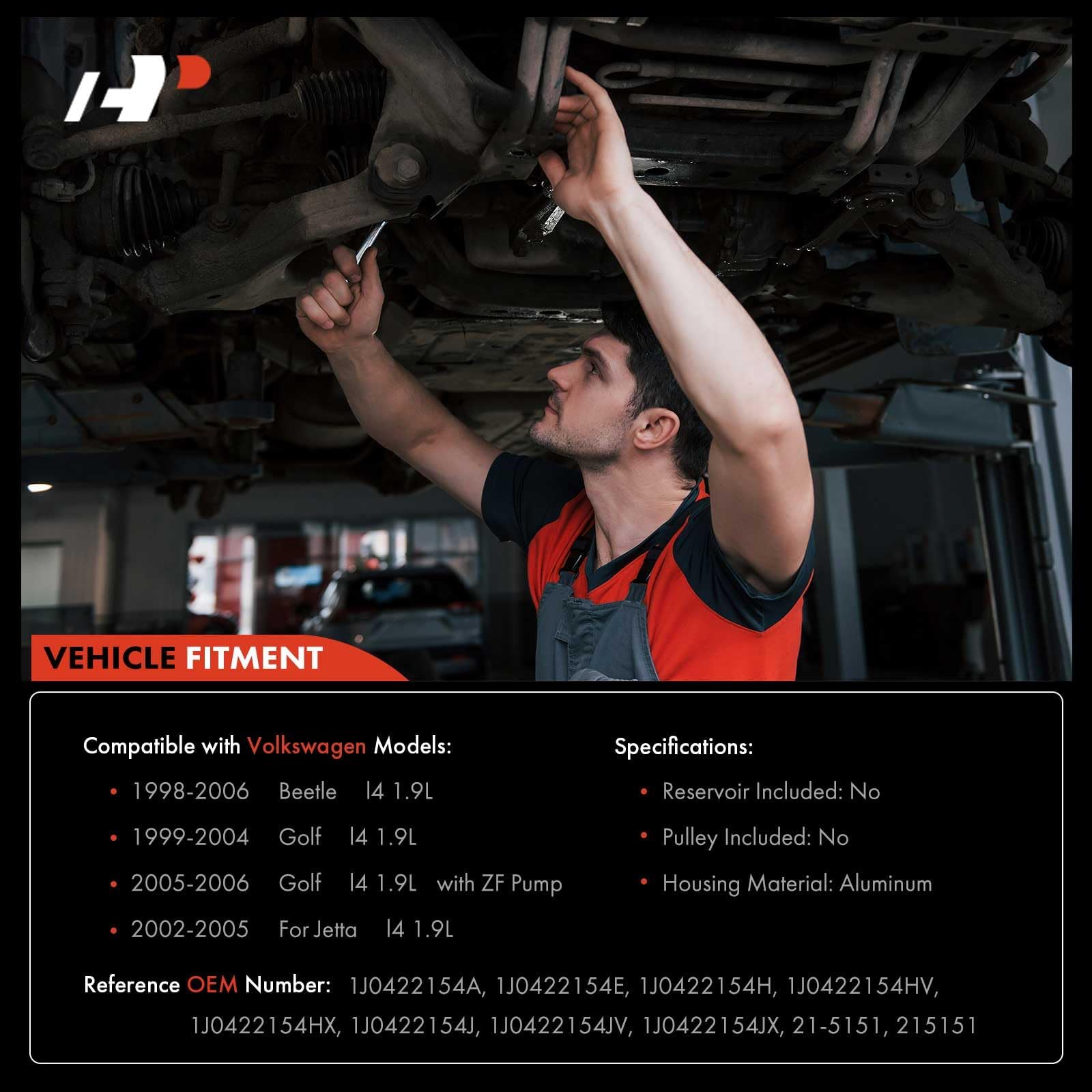 A-Premium Power Steering Pump Compatible with Volkswagen Jetta 1999-2005, Golf 1999-2006, Beetle 1998-2006, 1.9L Diesel, Replace # 1J0422154H, 1J0422154E