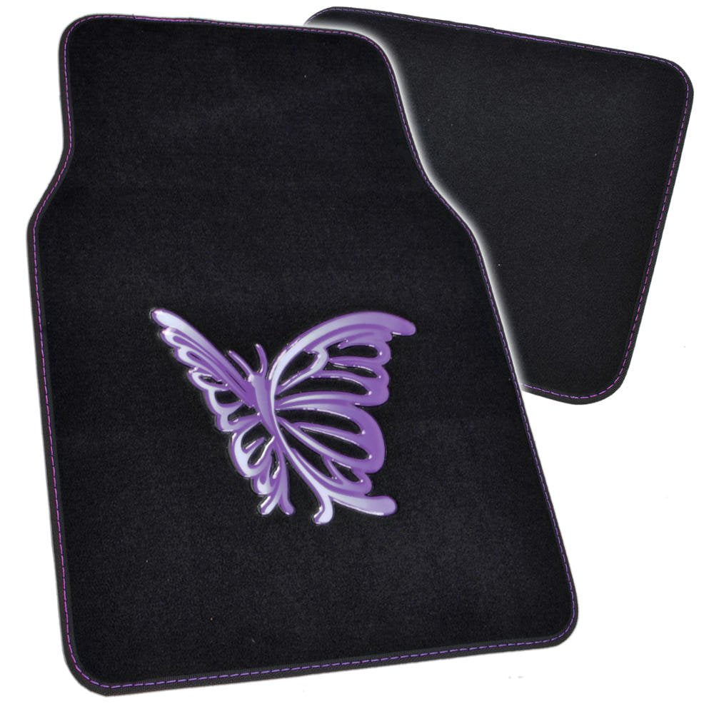 BDK Purple White Butterfly Design Carpet Car Floor Mats for Auto Van Truck SUV-4 Pieces Front & Rear Full Set with Rubber Backin