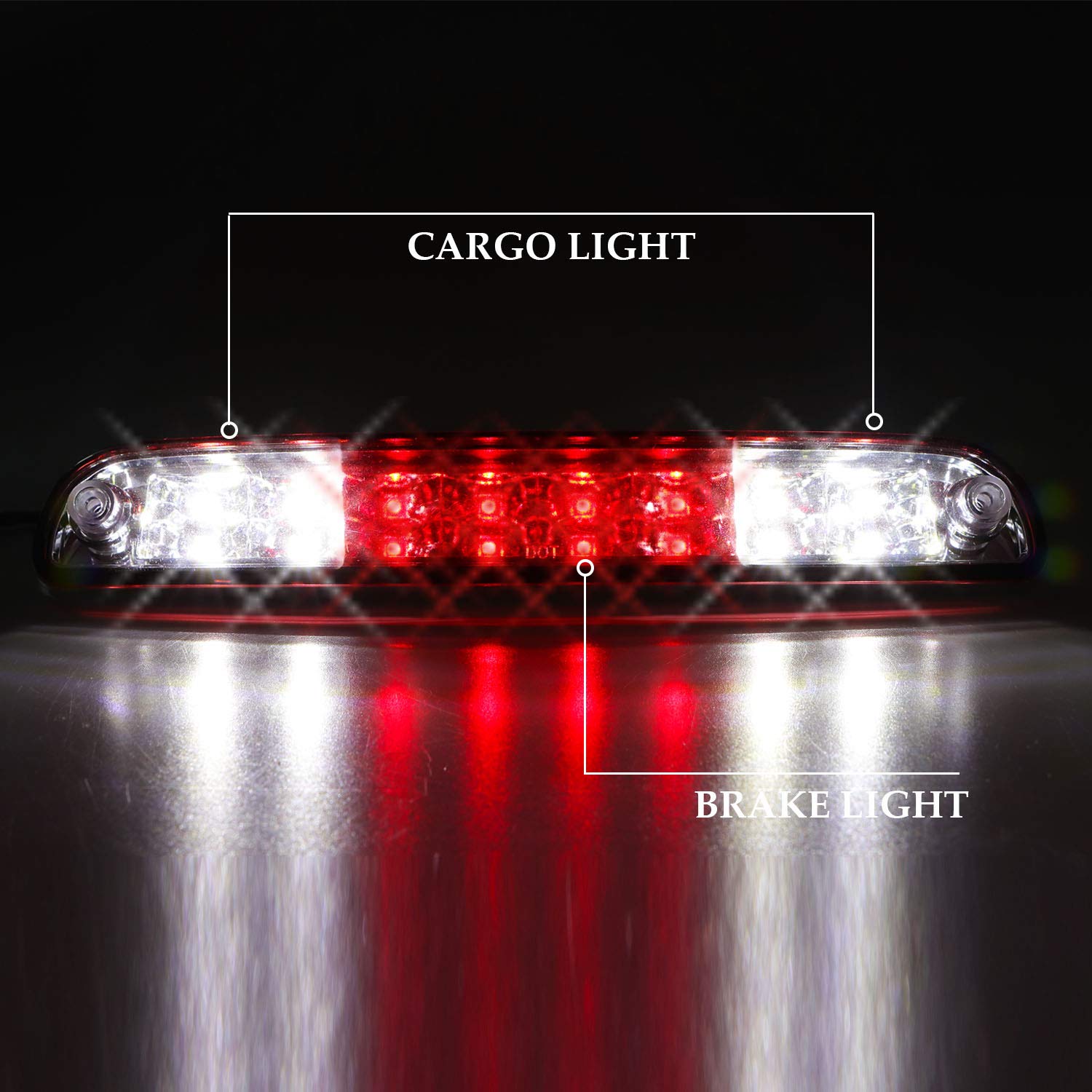 Dibanyou LED 3rd Brake Light for Ford F250 F350 F-450 F-550, 93-11 Ranger, 01-05 Explorer Sport Trac - Chrome Housing Red