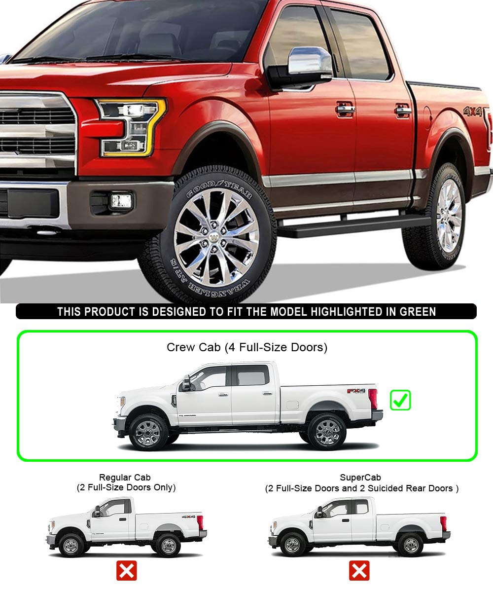 Aps (Black 5-Inch 304 Stainless Steel Running Boards Nerf Bars Steps Compatible With Ford F150 2015-2025 Supercrew Cab & F150 Lightning 2022-2025 & F-250 F-350 Super Duty 2017-2025 Crew Cab