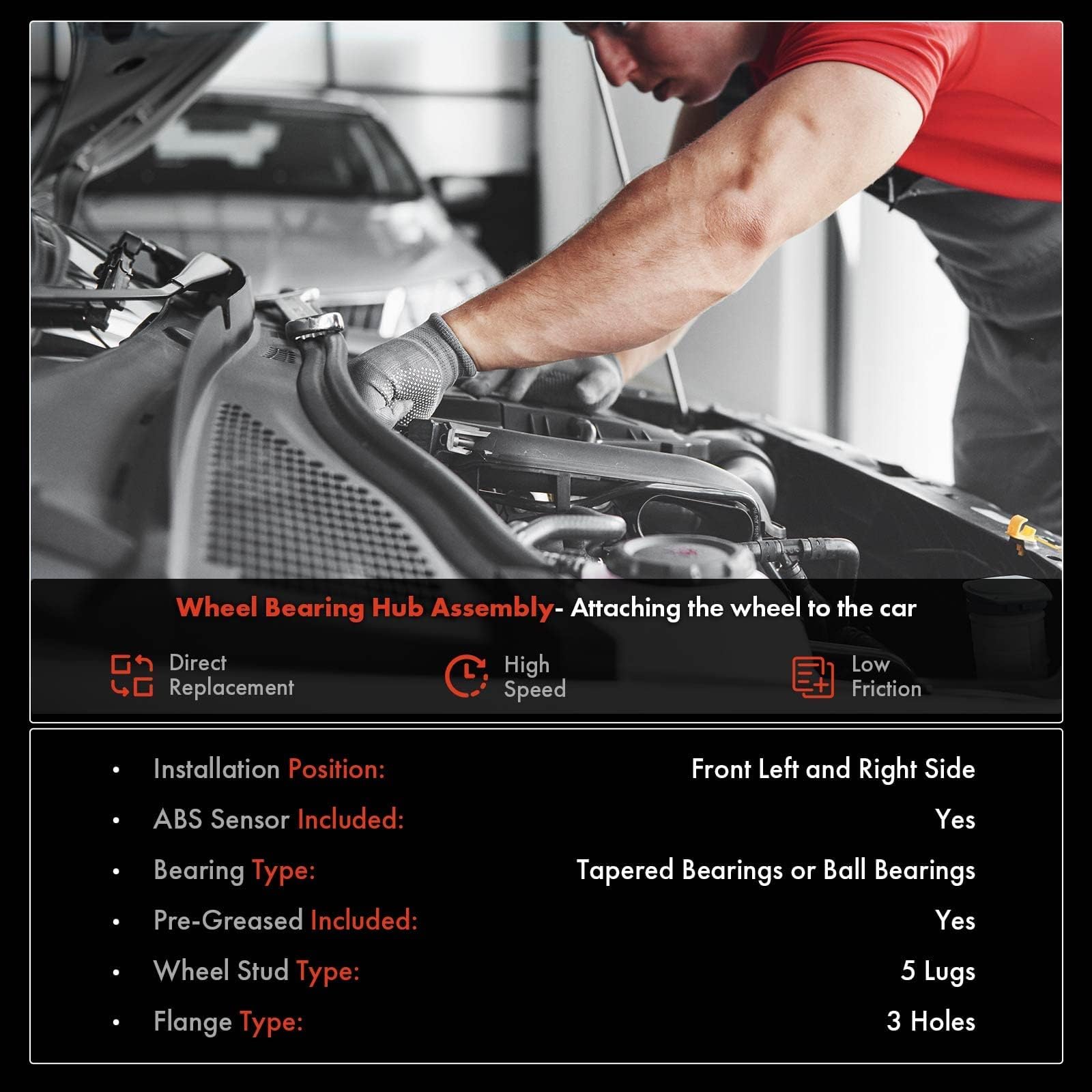 A-Premium 2 x Front Wheel Bearing and Hub Assembly with ABS & 5-Lug Compatible with Chevrolet Malibu 2004-2012, HHR & Cobalt 200