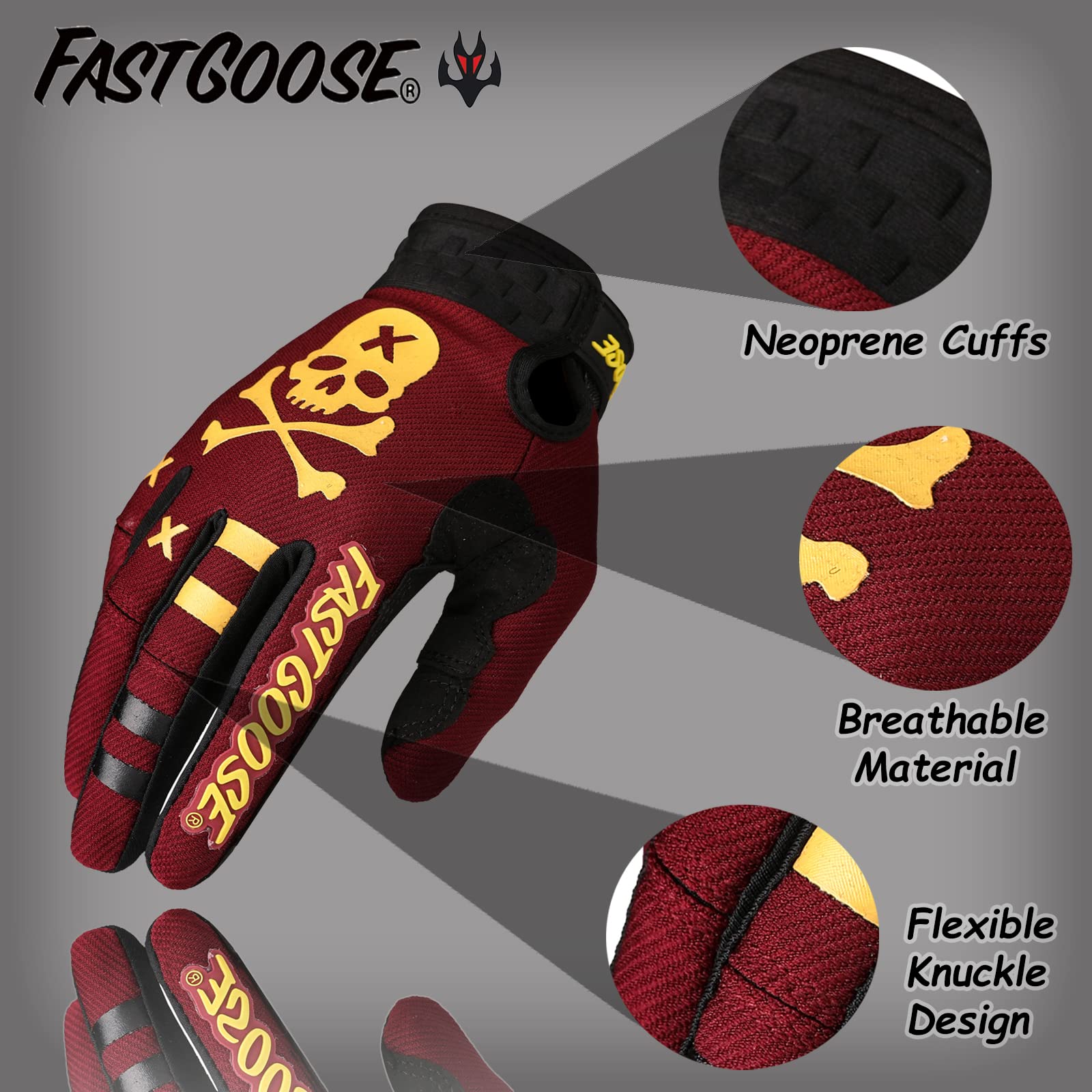 Fastgoose Dirt Bike Motorcycle Gloves Motocross Gloves Motorbike Riding Bike Gloves Atv Mx Mtb Off Road Racing Sports Cycling Glove (Maroon, Small)