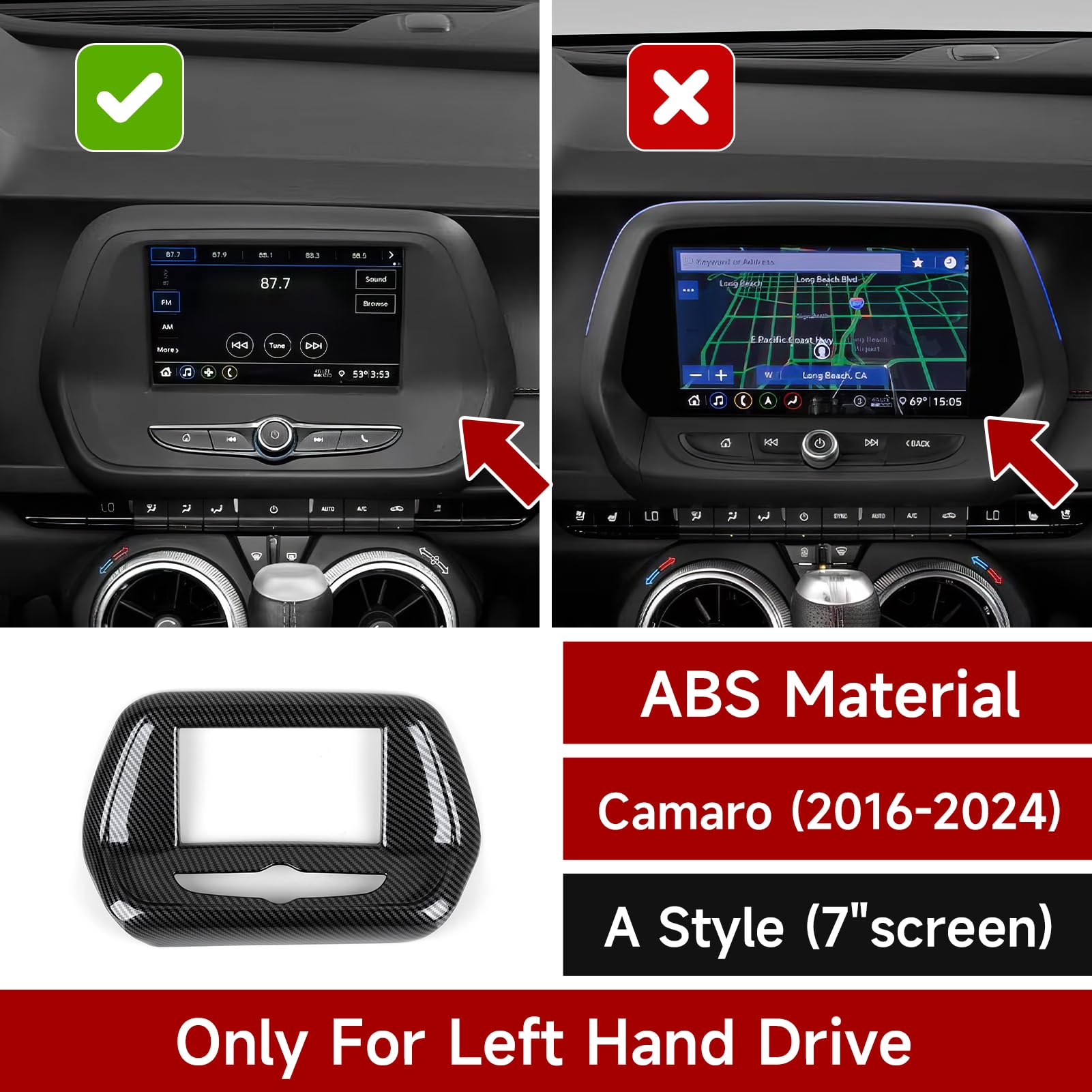 Car Center Control Panel Sticker Cover ABS Carbon Fiber Decal Interior Trim for Chevrolet Camaro ZL1 2016 2017 2018 2019 2020 20