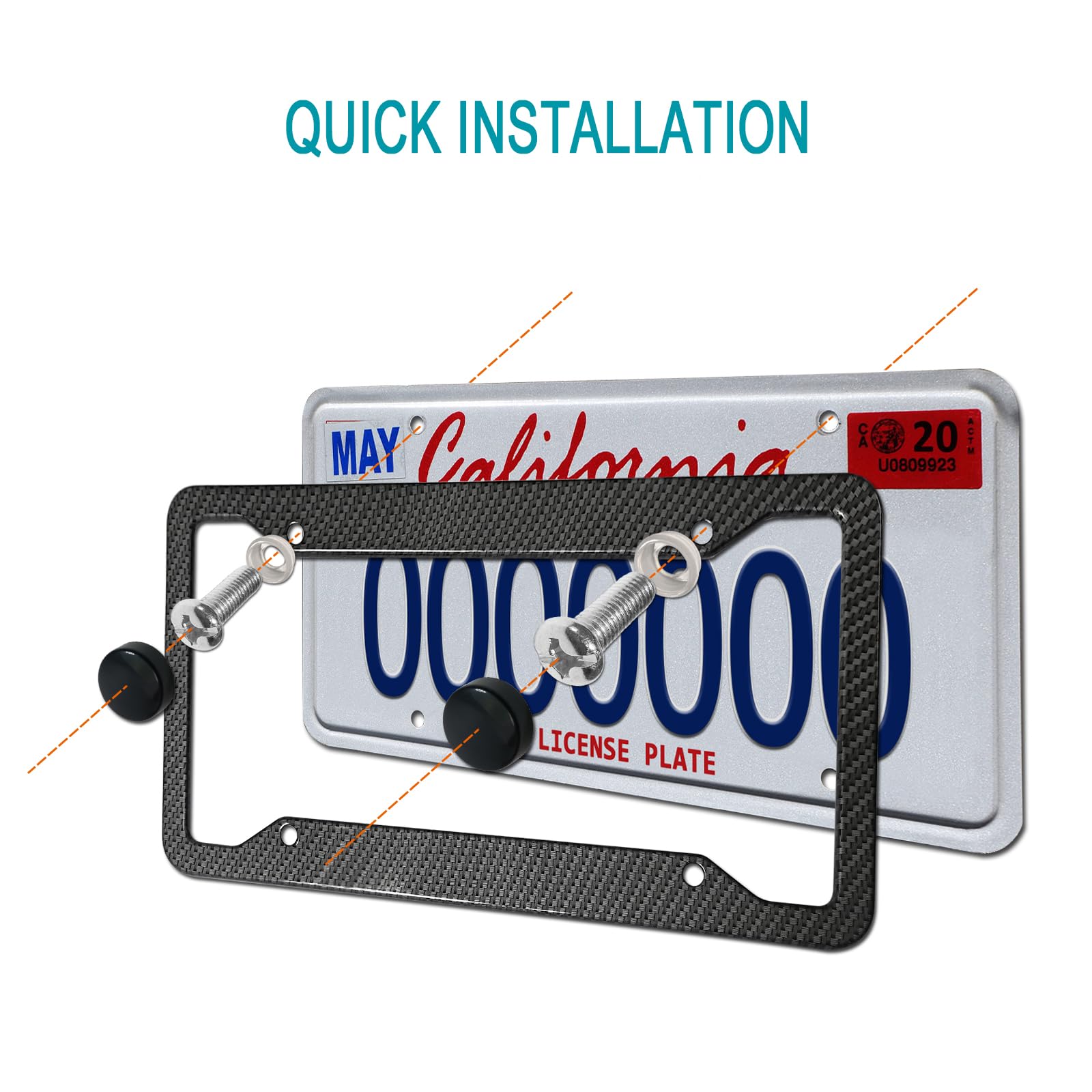 Aootf Carbon Fiber License Plate Frames-Metal Aluminum Plate Frames Front & Rear 2Pcs 4 Holes Black Car Tag Covers Holders With Stainless Steel Screw Caps
