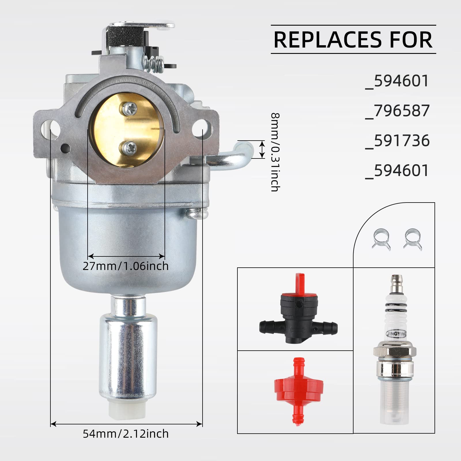 Carburetor For B&S 594601 796587 591736 19 19.5 20 20.5 21 Hp Engine Craftsman Riding Lawn Mower Tractor Intek Single Cylinder O