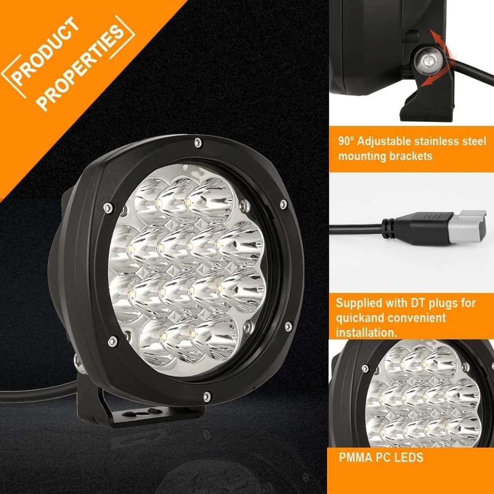 Biglion.X 5Inch 160W Round Led Driving Lights Off Road Spot Lights Offroad Driving Light Bar 18800Lm With Wiring Harness Waterpr