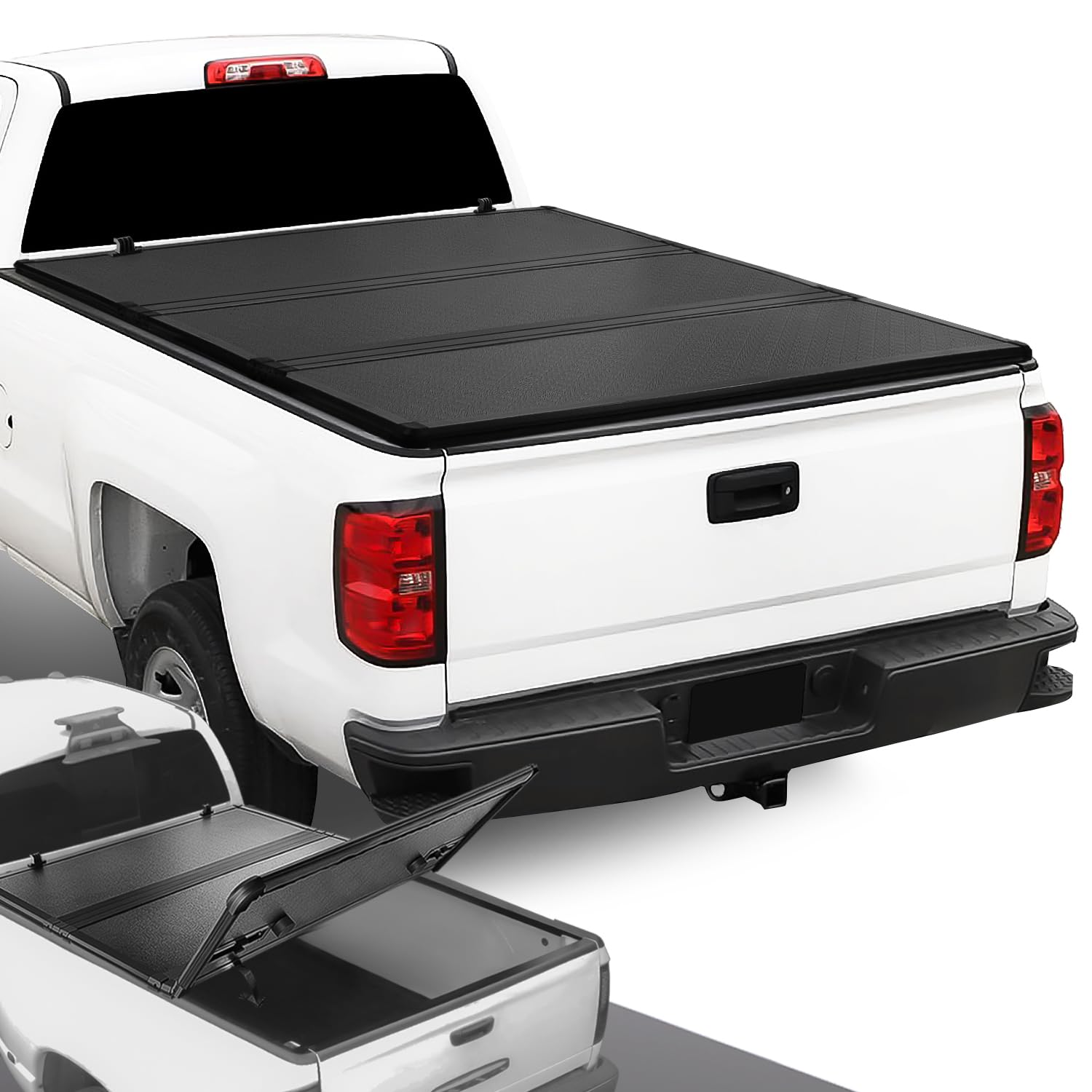 Dna Motoring New Upgrade Truck Bed Top Hard Solid Tri-Fold Tonneau Cover Compatible With 14-18 Silverado Sierra 1500/15-18 Silve