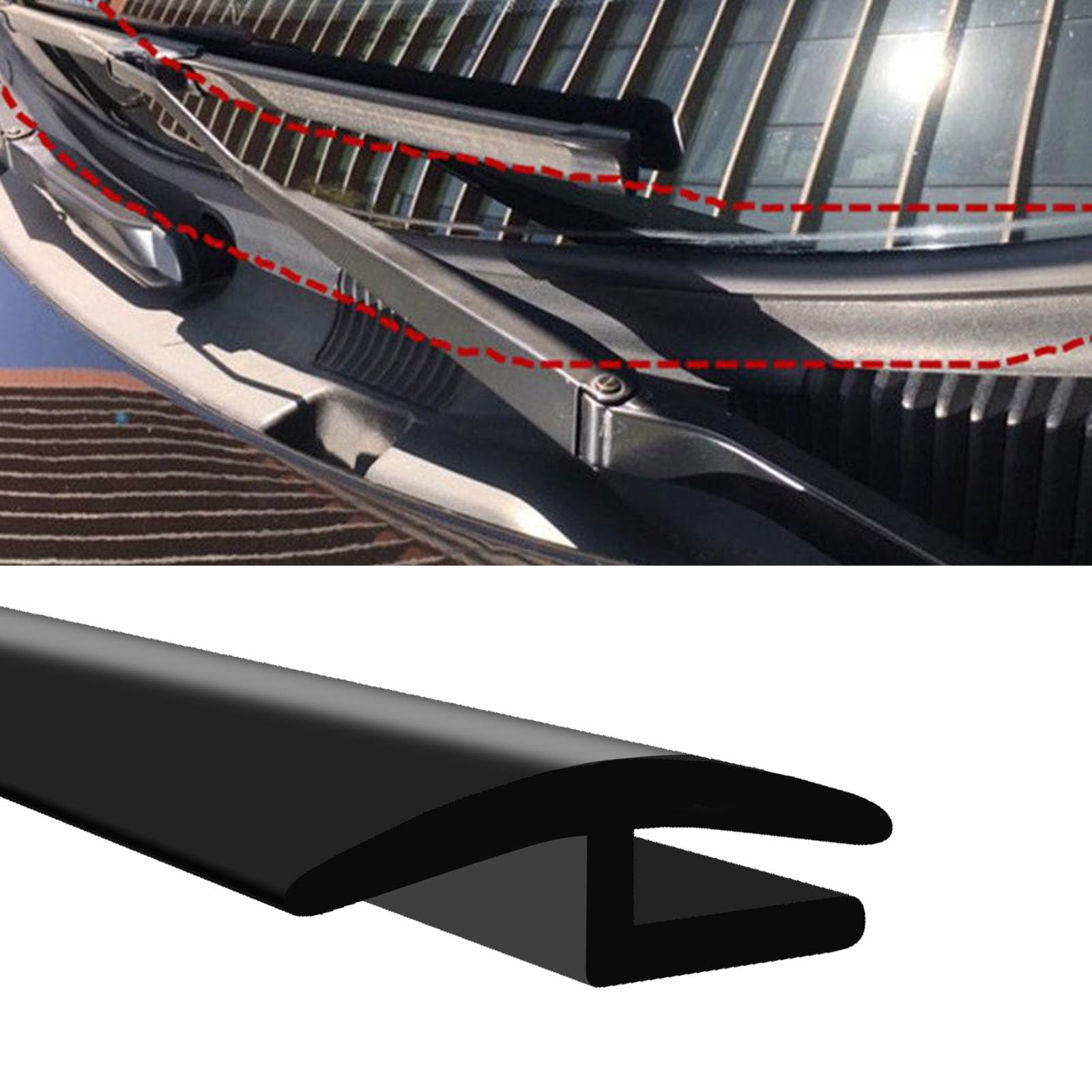 PVOTAWP 1.7M/ 5.6Ft Windshield Cowl Rubber Seal Strip, Front Rear Windshield Panel Black Molding Trim Strips, Car Weather Windsh