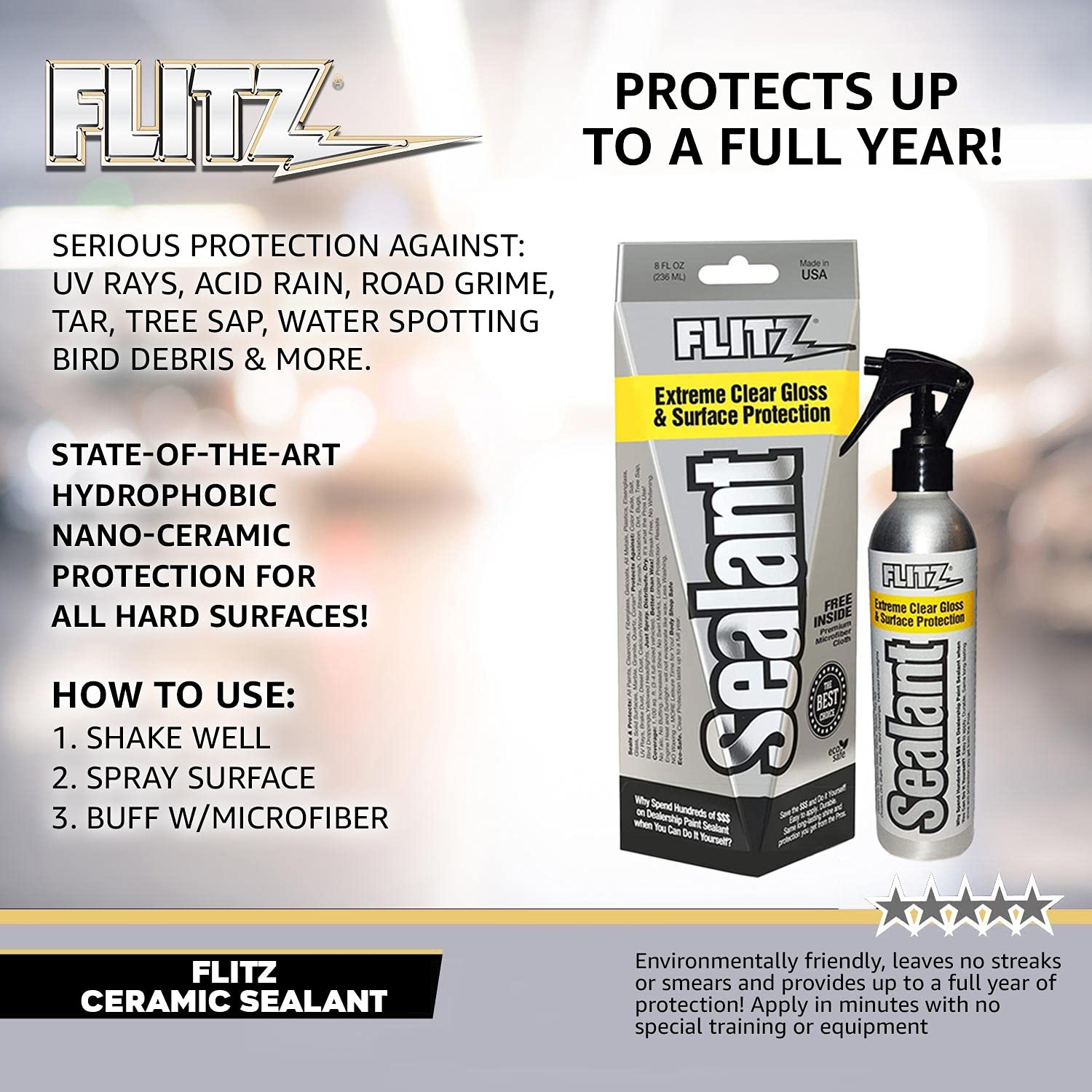 Flitz Ceramic Spray Sealant And Paint Protectant: Shine, Protect And Seal Clear Coat - Plastic, 1 Application Lasts Up To 12 Mon