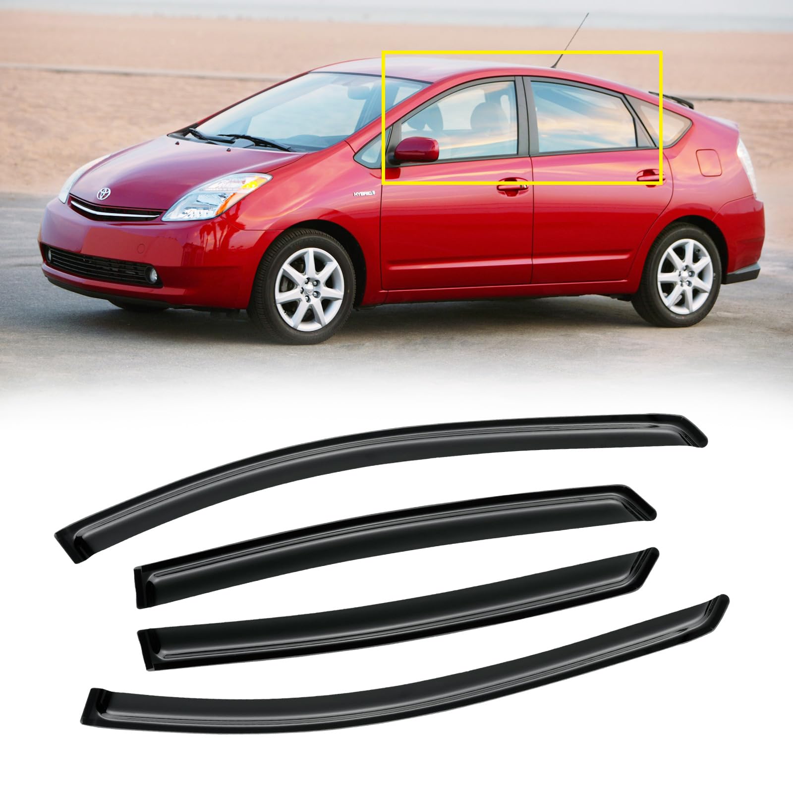 Cmvt Auto Window Visor For Toyota Prius 2004-2009, Out-Channel Rain Guards Shields Vent Shade Deflector Wind Dark Smoke Ventshad