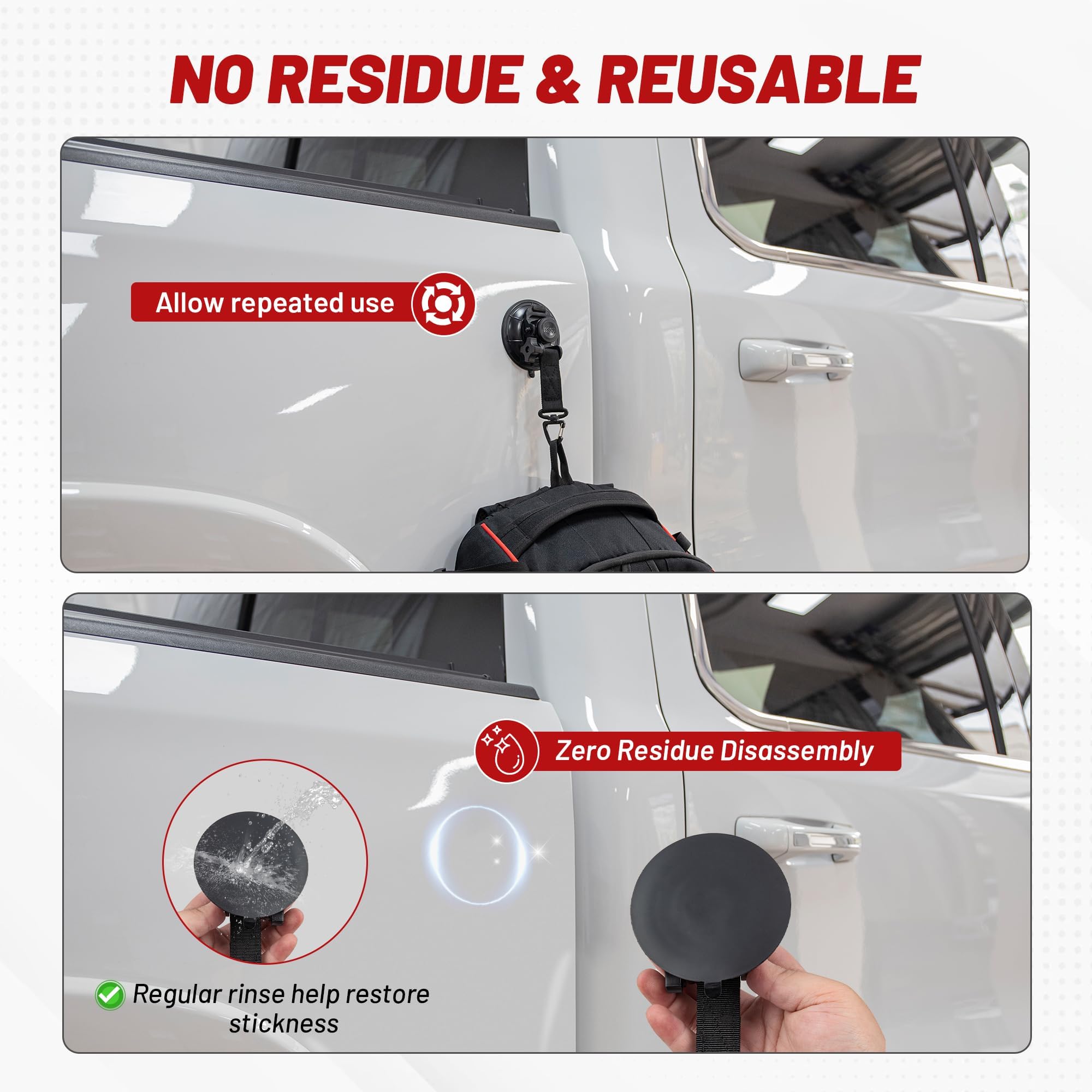 RED WOLF Heavy Duty 90MM Suction Cup Anchor Tie Down with Rotatable Hanging Hook Hold up to 100 LBs/45.36KG Each for Outdoor Cam
