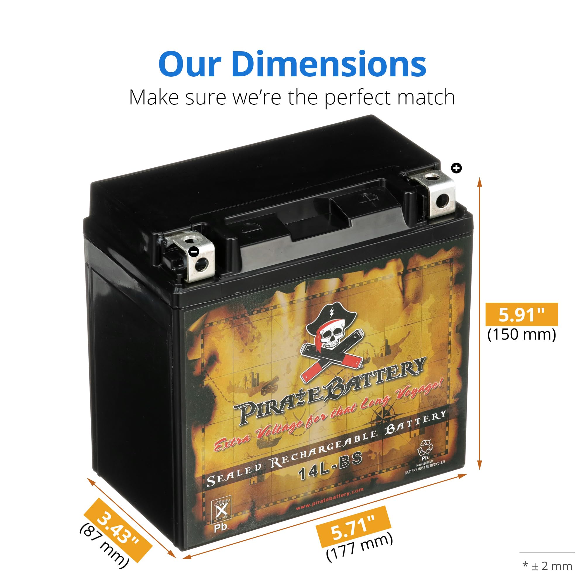 Pirate Battery 14L-Bs Maintenance-Free 12V 16Ah Battery Replacement For Atv, Motorcycle, Jet Skis, Scooter, Utv, And More - Nut