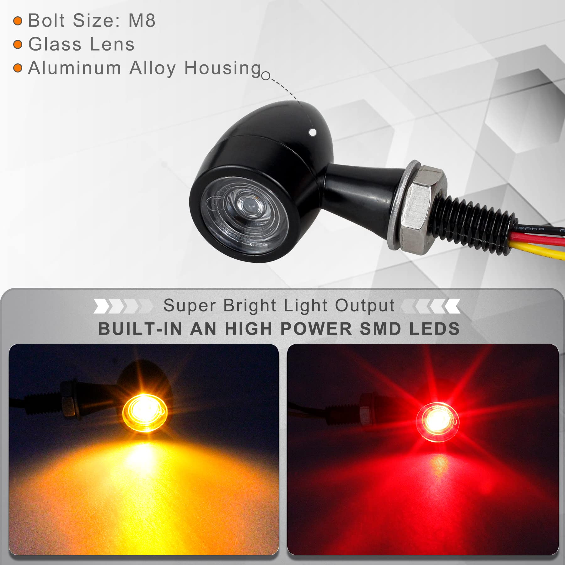 Quasco Universal Motorcycle Turn Signals Amber/Red Led Turn Signal Kit Rear Mini Blinkers Compatible With Harley Honda Suzuki Tr