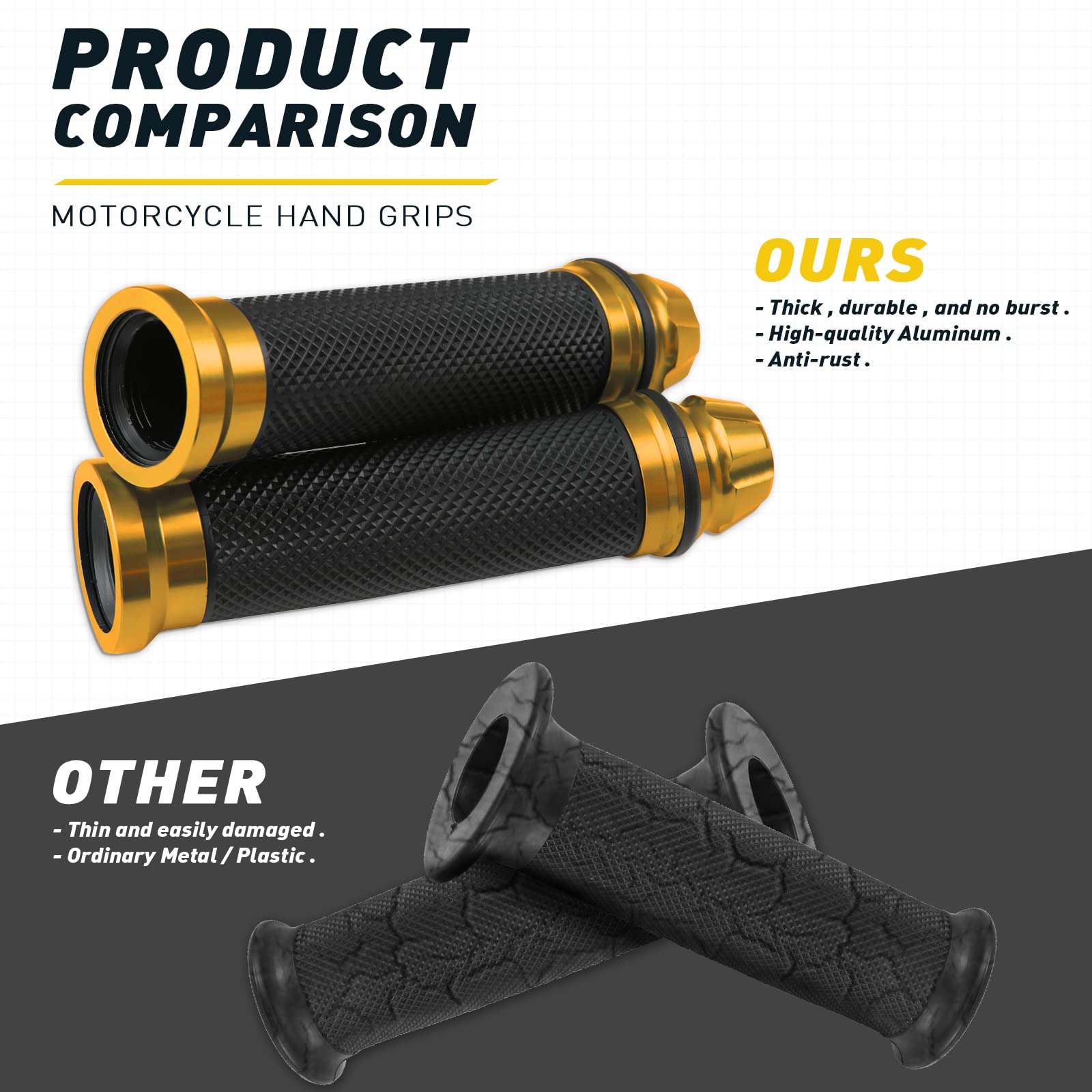 DREAMIZER 7/8'' 22mm Motorcycle Handle Grip Universal Dirt Pit Bike Motocross Rubber Gel Hand Grips Brake Hands - Gold