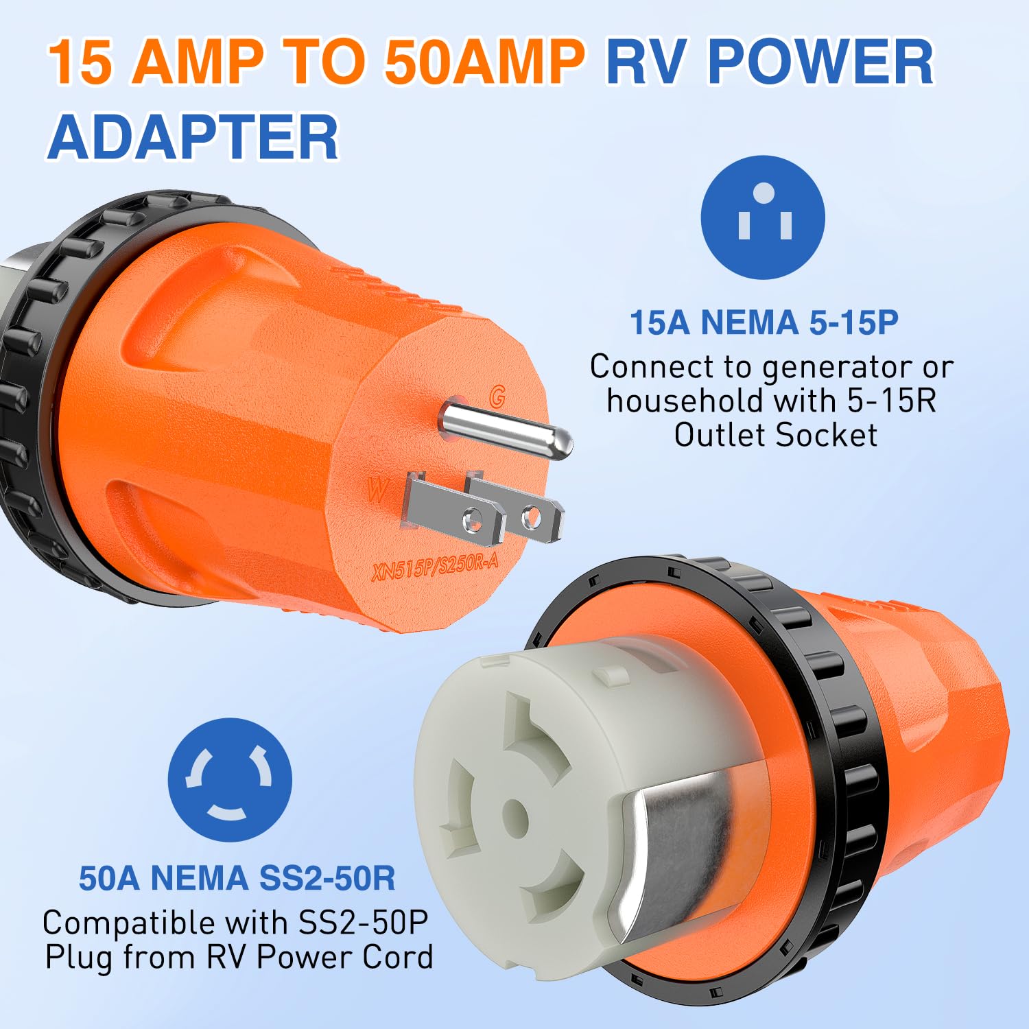 Nilight 15 Amp To 50 Amp Rv Power Adapter 110 Volt Twist Locking Connector 5-15P To Ss2-50R 15A Male Plug To 50A Female Receptac