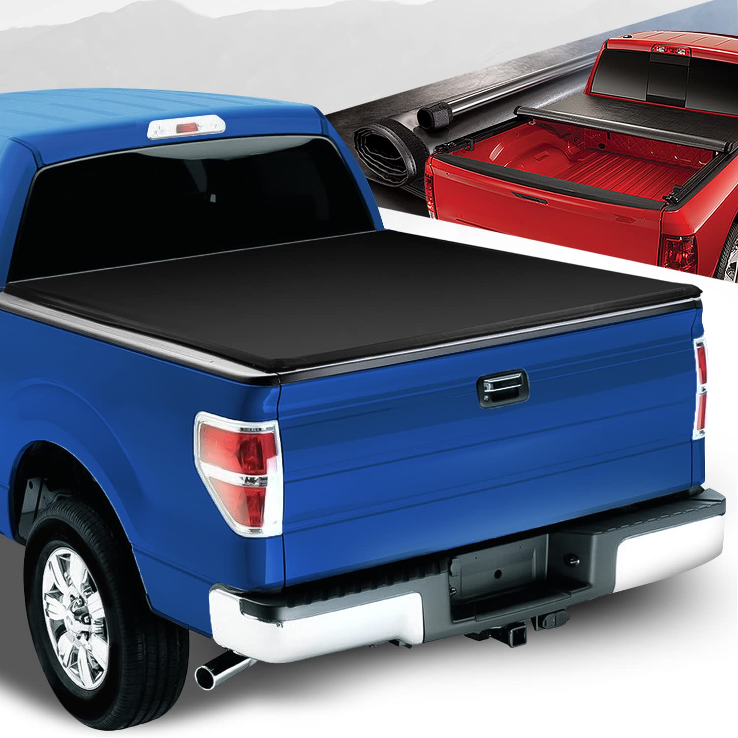 Auto Dynasty Soft Roll-Up Truck Bed Tonneau Cover Compatible With 2004-2014 Ford F-150 5.5Ft/66Inch Fleetside Bed, Matte Black S