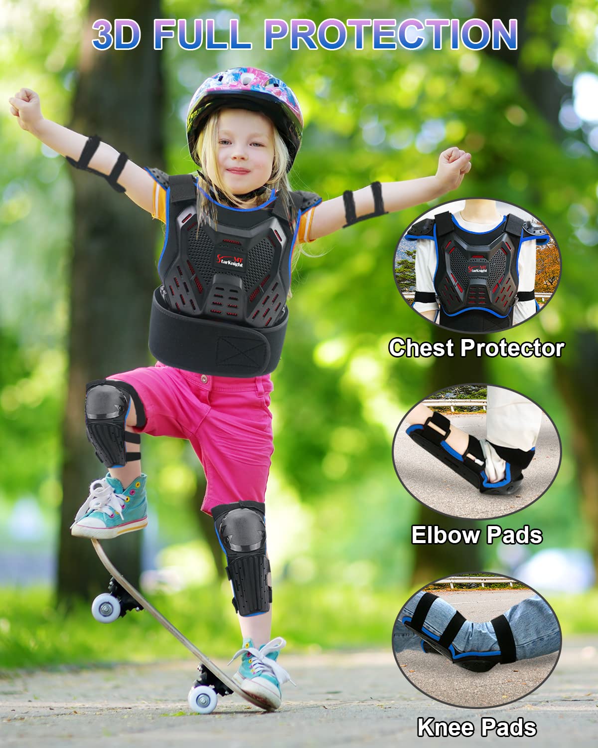 Kids Motorcycle Armor Suit Dirt Bike Gear - StarknightMT Youth Motocross Riding Protector with Knee Elbow Arm Shoulder Protectio