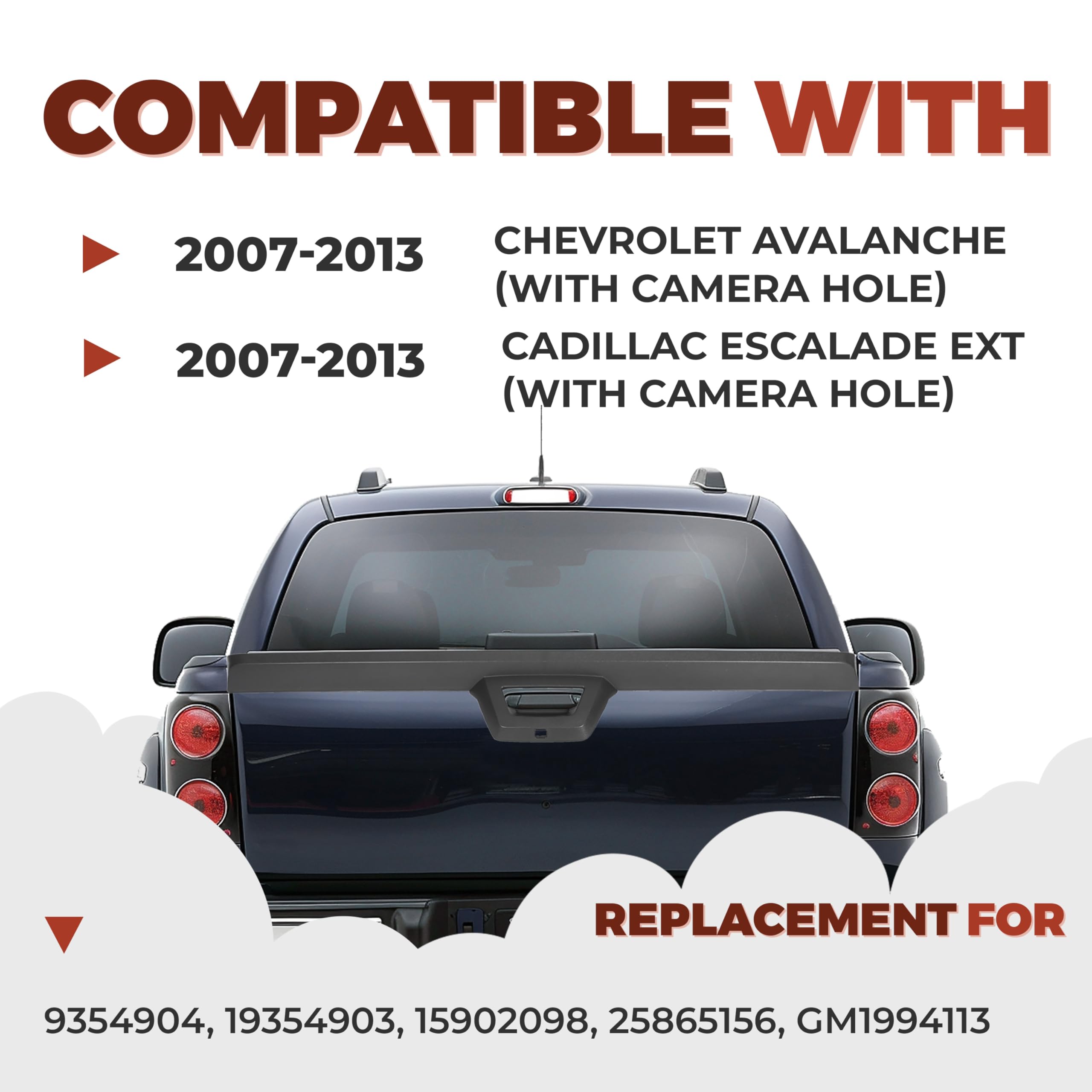 ECOTRIC Tailgate Cap Cover Top Molding Trim Spoiler Compatible with 2007-2013 Chevy Chevrolet Avalanche & Cadillac Escalade EXT