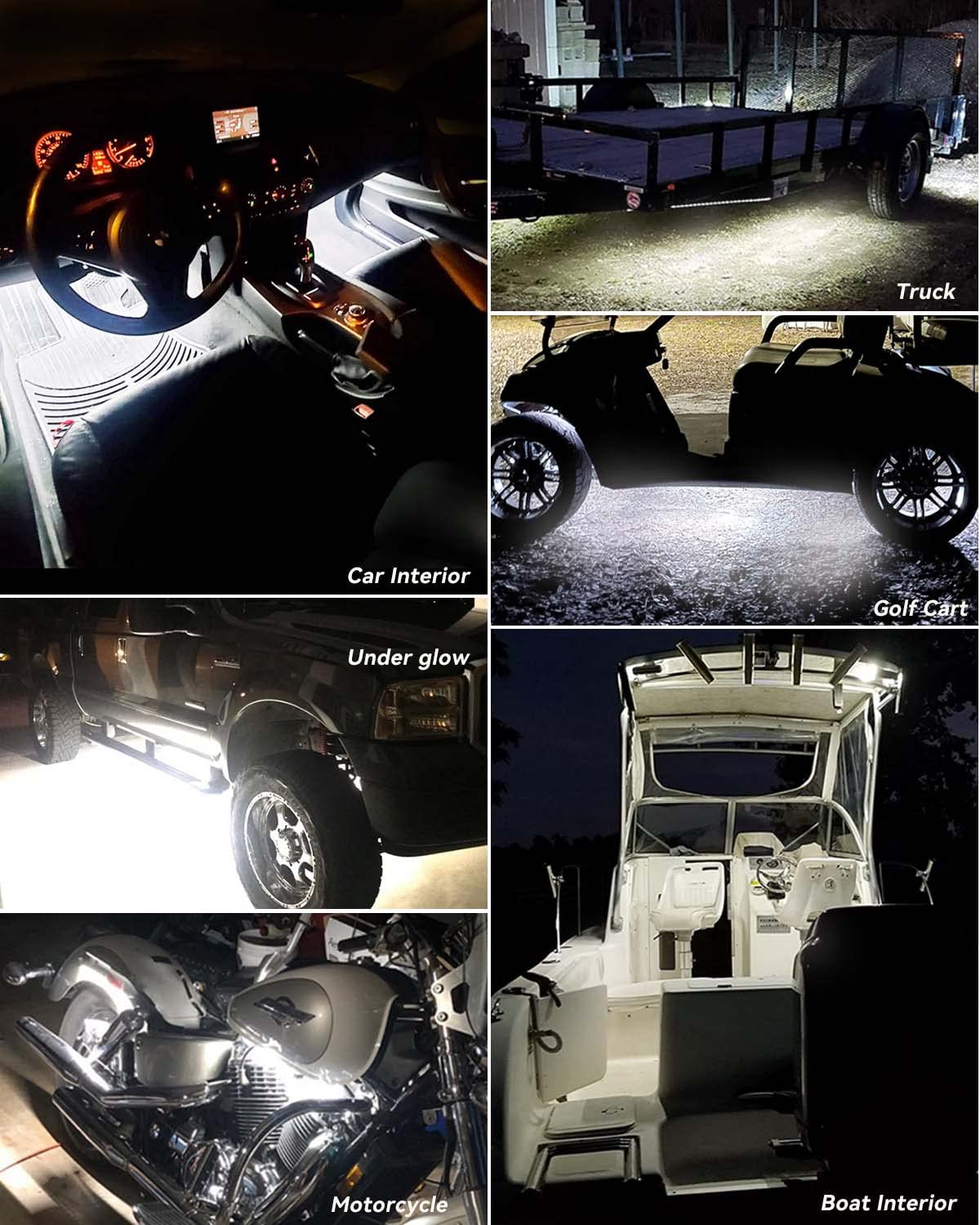 12V Led Light Strip 24'' Connectable White Led Strip Lights For Cars Golf Cart Motorcycle Boat Trucks Waterproof Interior& Exter