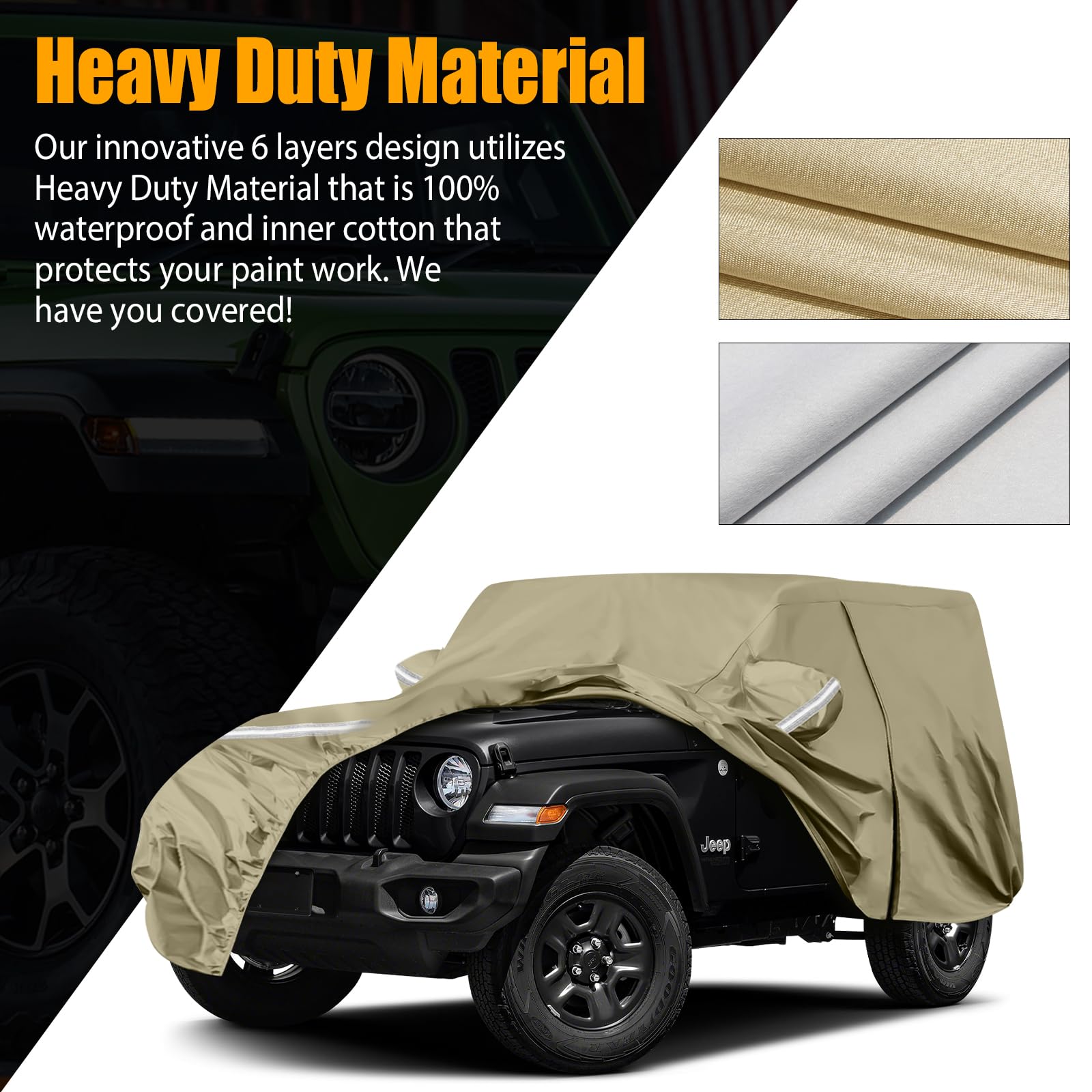 Waterproof Car Covers Replace for 2007-2025 Jeep Wrangler 2 Door, Multilayer Heavy Duty with Cotton Liner All Weather Car Cover