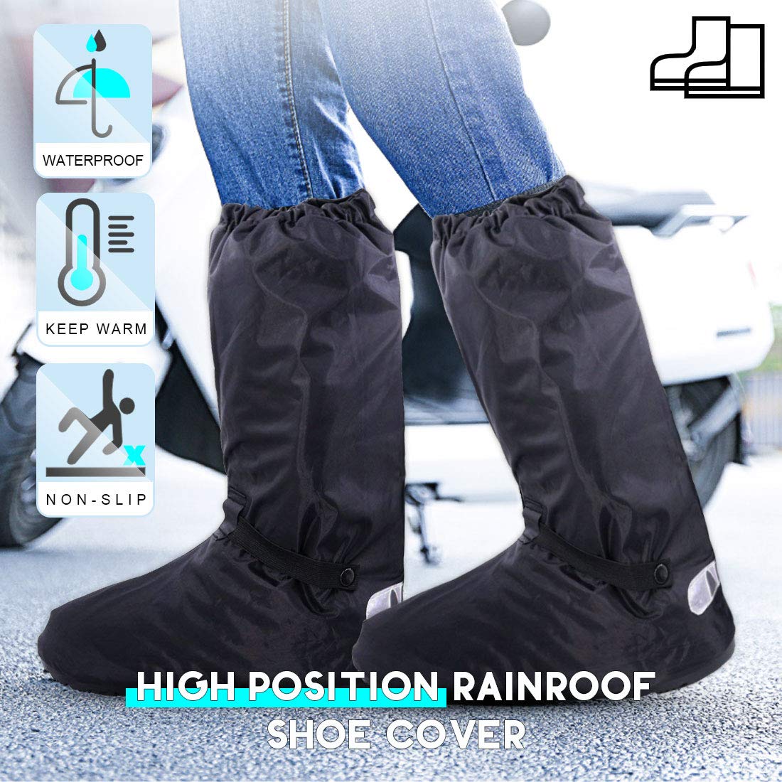Hilitchi Black Men Waterproof Rainstorm Rainy Day Rain Suit Raingear Motorcycle Outdoor Protective Gear Rain Boot Shoe Cover Zipper Us 10 11 Euro 44 45 Black
