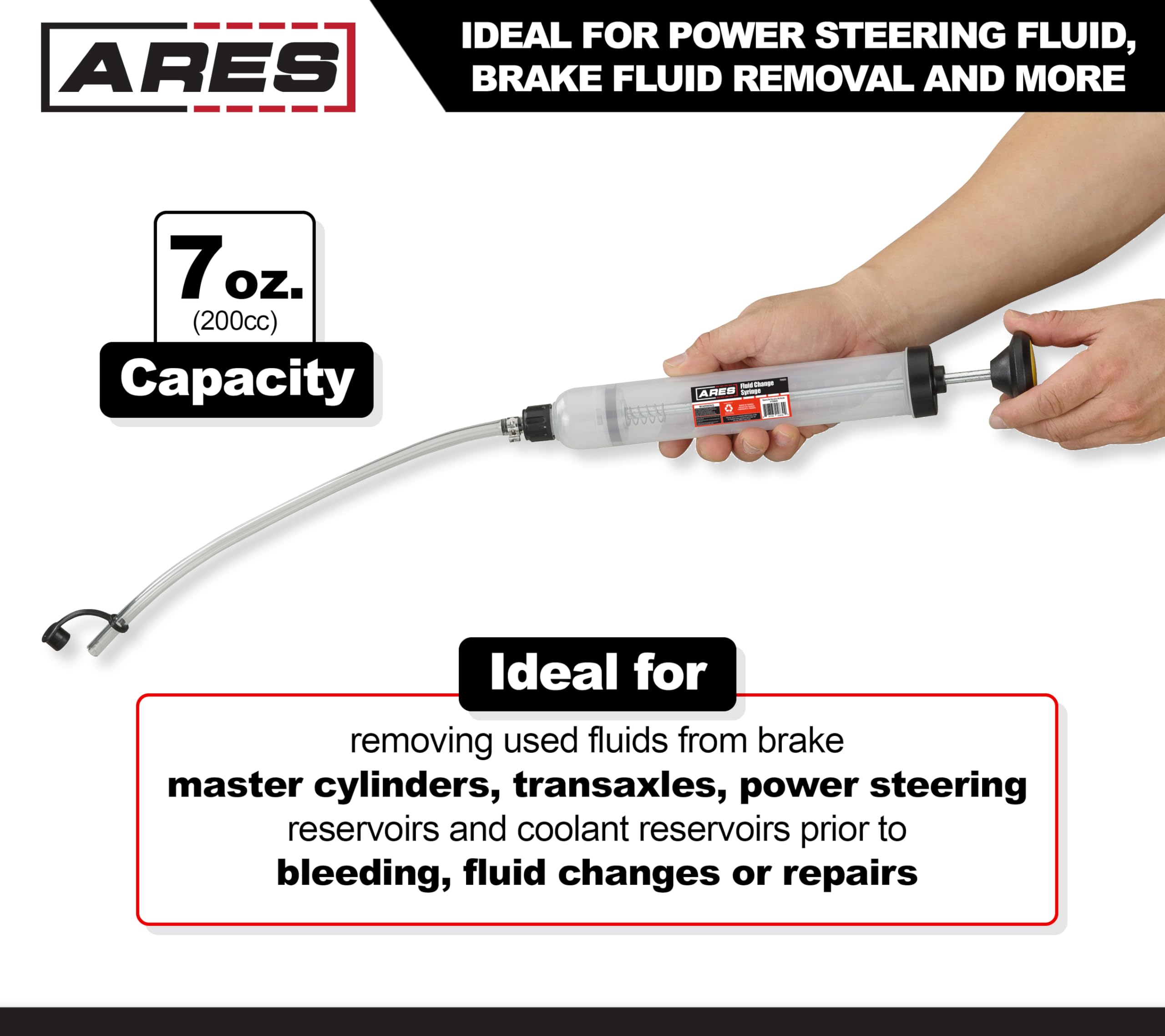 Ares 70920 - Fluid Change Syringe - Smooth Suction Action For Easy Fluid Change - Ideal For Power Steering Fluid, Brake Fluid Re
