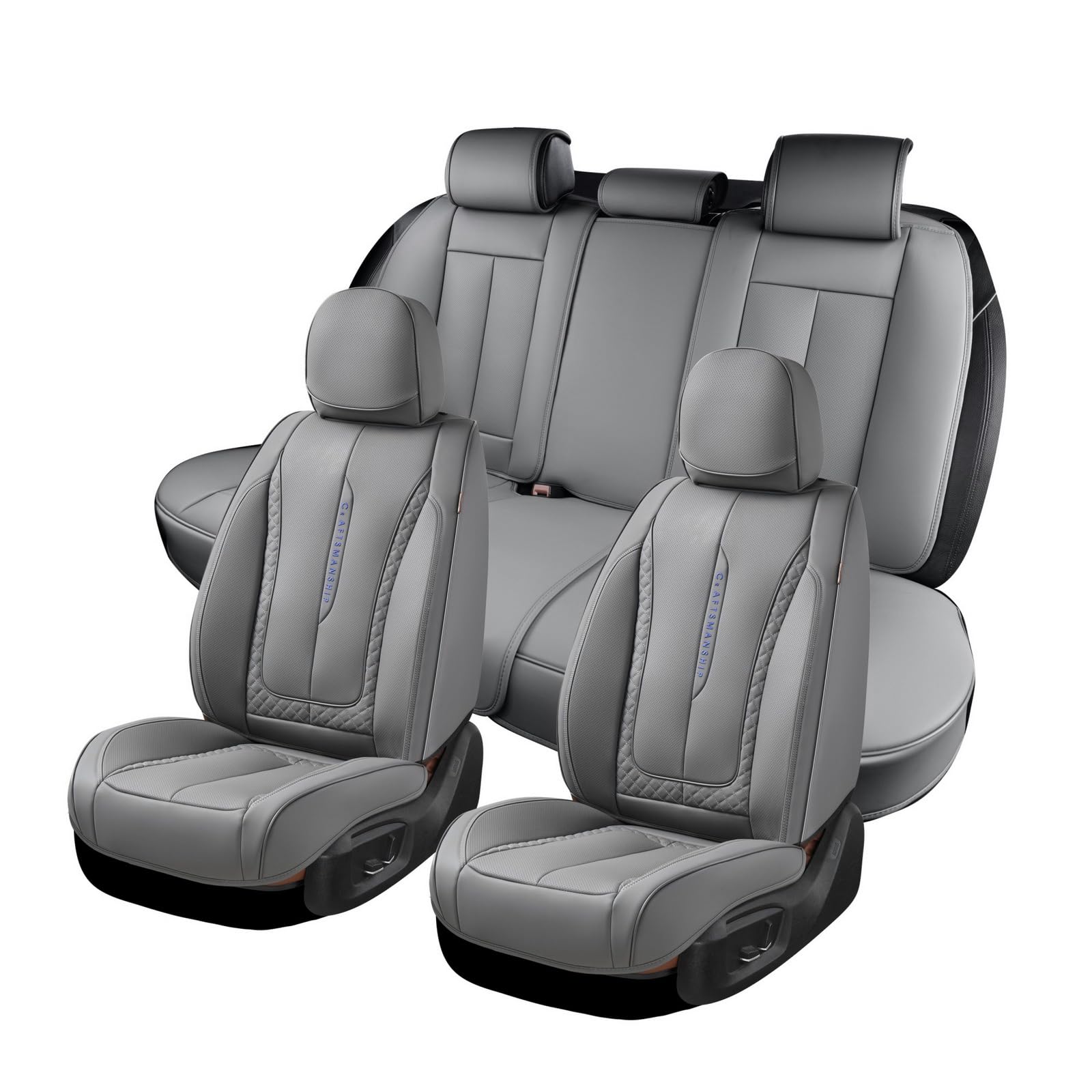 Coverado Car Seat Cover Full Set, Gray Seat Covers Front Seats Back Seat Covers, Nappa Leather Waterproof, Car Seat Cushion, Car