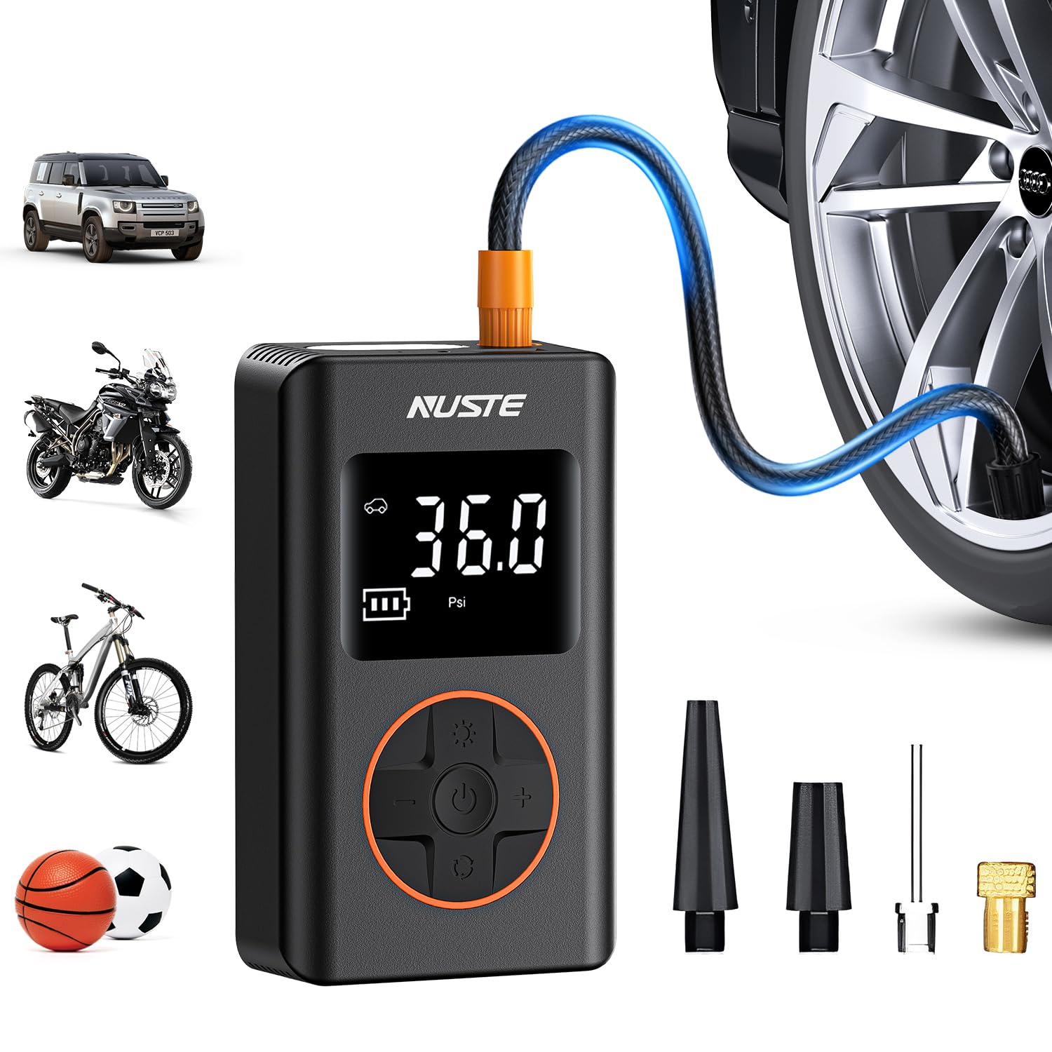 Nuste Tire Inflator Portable Air Compressor - 150 Psi Cordless Mini Bike Tire Pump, Air Pump For Car Motorcycle Bicycle Tires, B