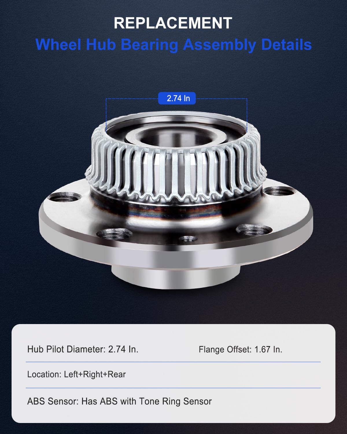 ECCPP Rear Wheel Hub Bearing Assembly 5 Lugs w/ABS for TT Beetle Compatible with 512012