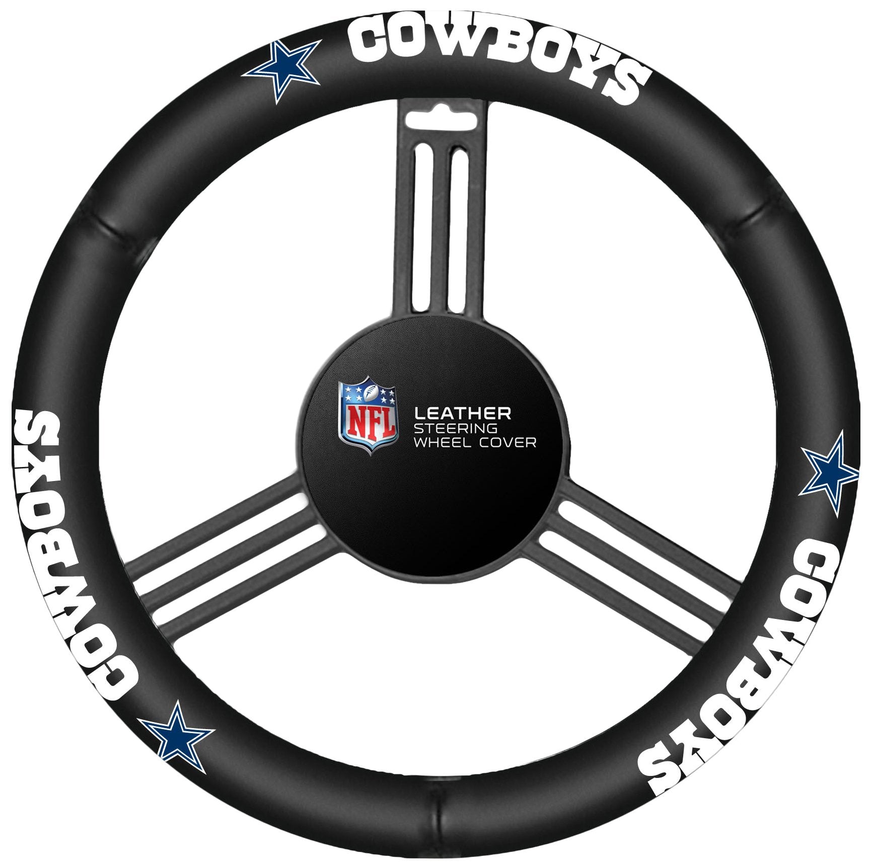 Fremont Die Nfl Dallas Cowboys Leather Steering Wheel Cover, Fits Most Steering Wheels, Black/Team Colors