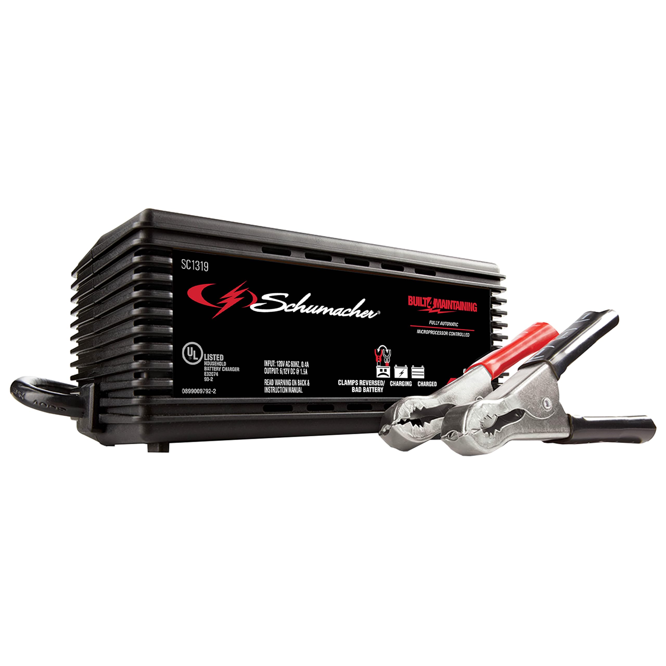 Schumacher Electric Battery Charger and Maintainer, 2-in-1, SC1319 - Fully Automatic, 1.5 Amp, 6 Volt and 12 Volt for Car, Power