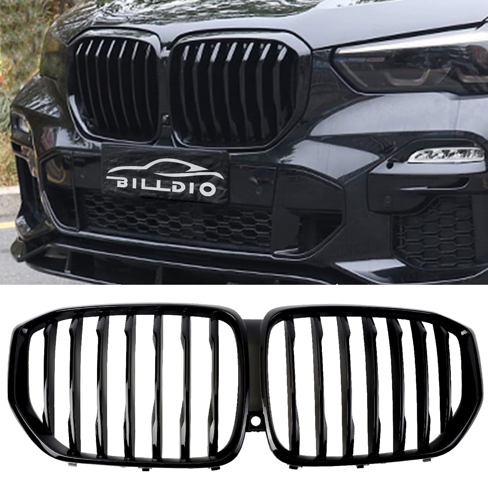 BILLDIO Front Grille Grill Single slats Compatible with 2019 2020 2021 2022 2023 X5 G05(Glossy Black Kidney Grill)