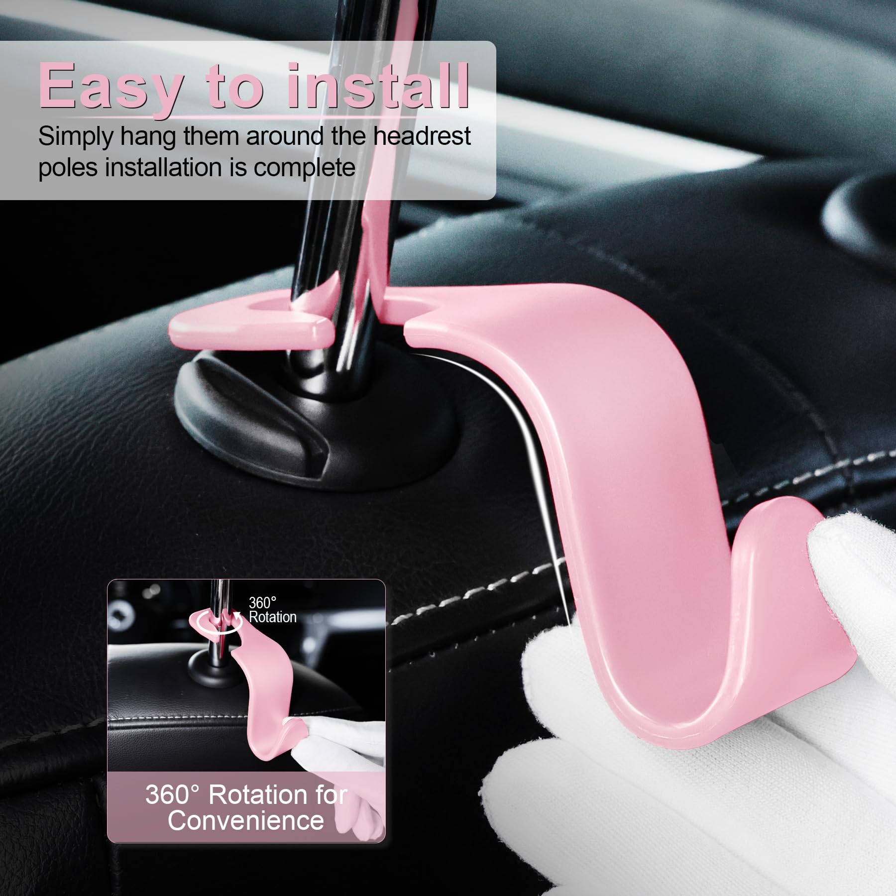 Livtee Car Seat Headrest Hook, Auto Seat Hook Hangers Storage Organizer Interior Accessories For Purse Coats Umbrellas Grocery Bags Handbag, 4-Pack - Pink