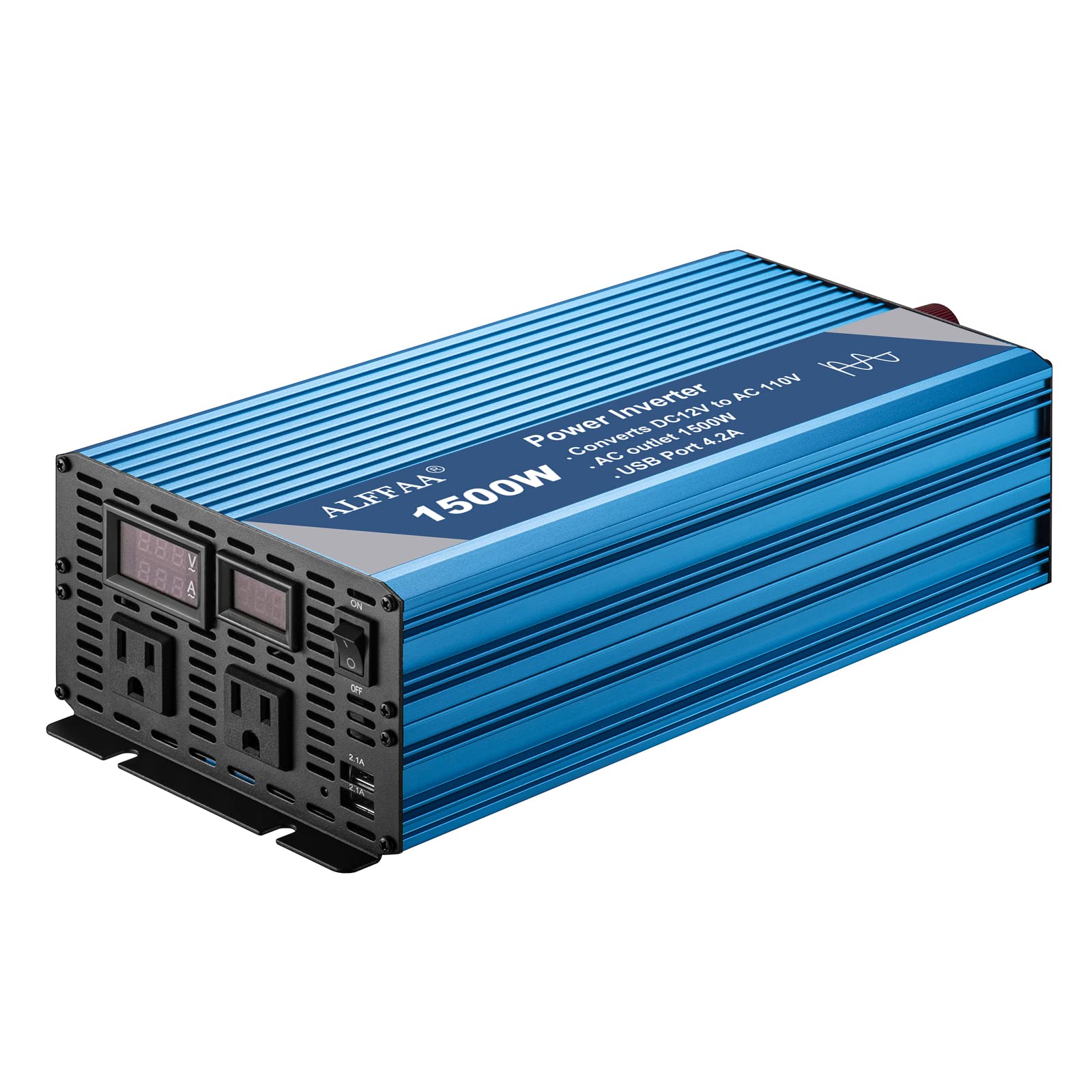 1500W Pure Sine Wave Inverter 12V to 110V with Built-in 5V/2.1A USB Port,Hardwire Terminal, LCD Display,12V DC to 120V AC Conver