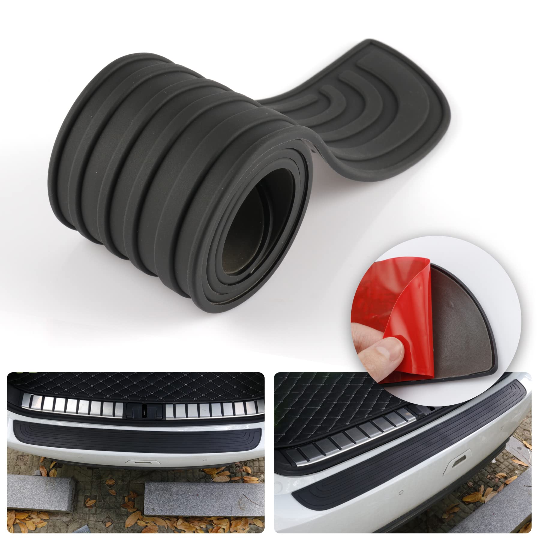 SINGARO Car Rear Bumper Protector, 41inch x3.5inch Car/SUV Universal Rubber Anti-Scratch Trunk Exterior Accessories(Black)