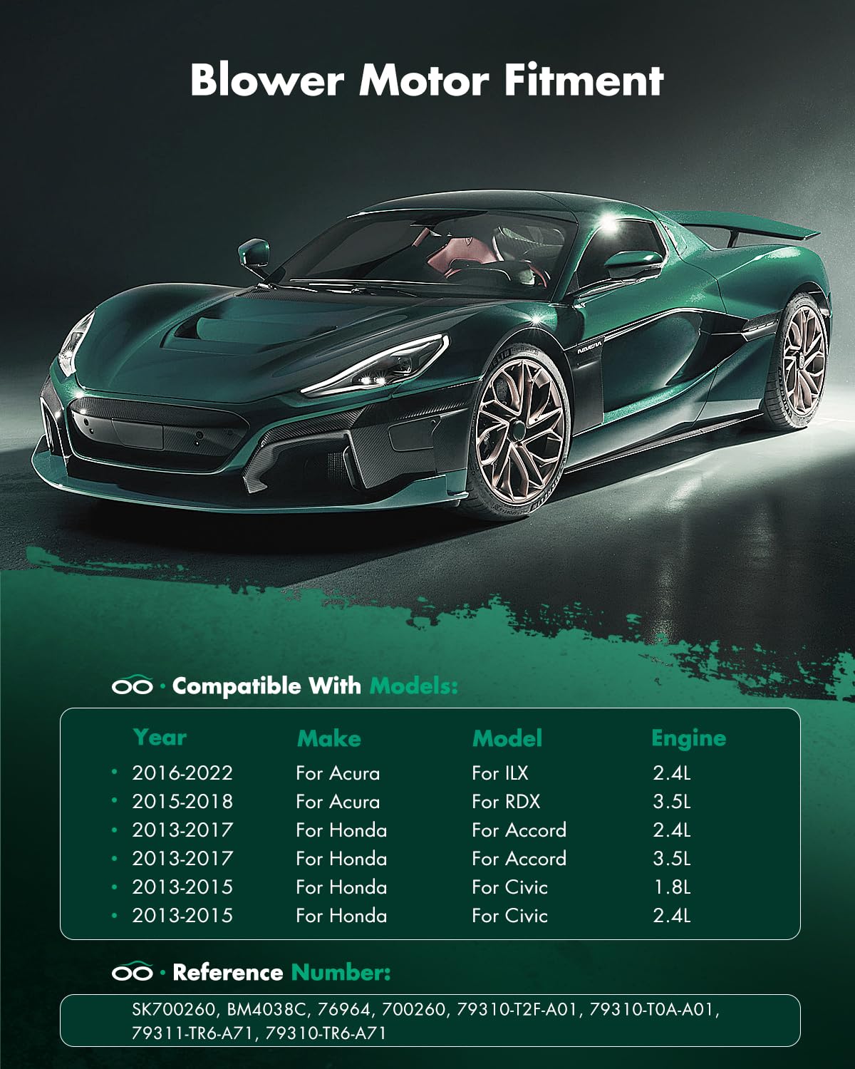 Scitoo Hvac Heater Blower Motor With Fan Cage Front 700260 For Acura 2015-2022,For Honda 2012-2017,For Infiniti 2011-2019