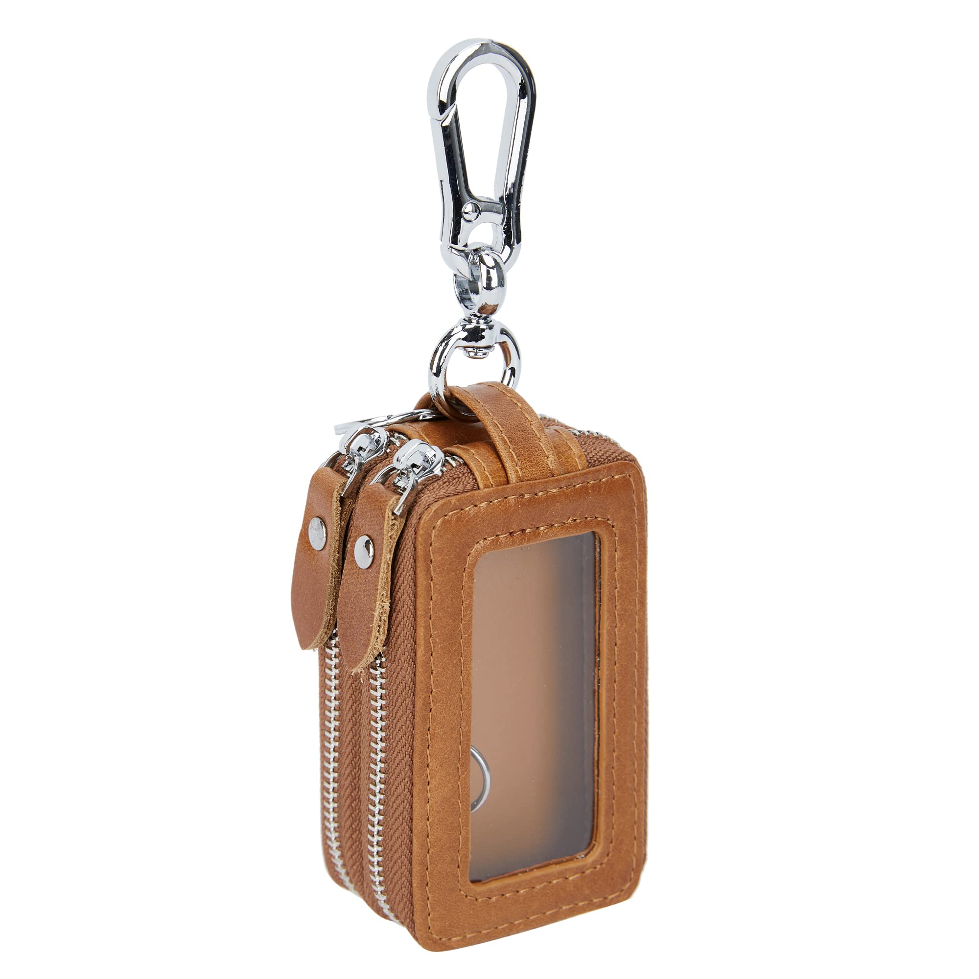 Aiqudou Double Deck Car Key Fob Bag -Leather Car Key Holder Universal Touch Screen Zipper Key Pouch Car Keychain Leather Key Hol