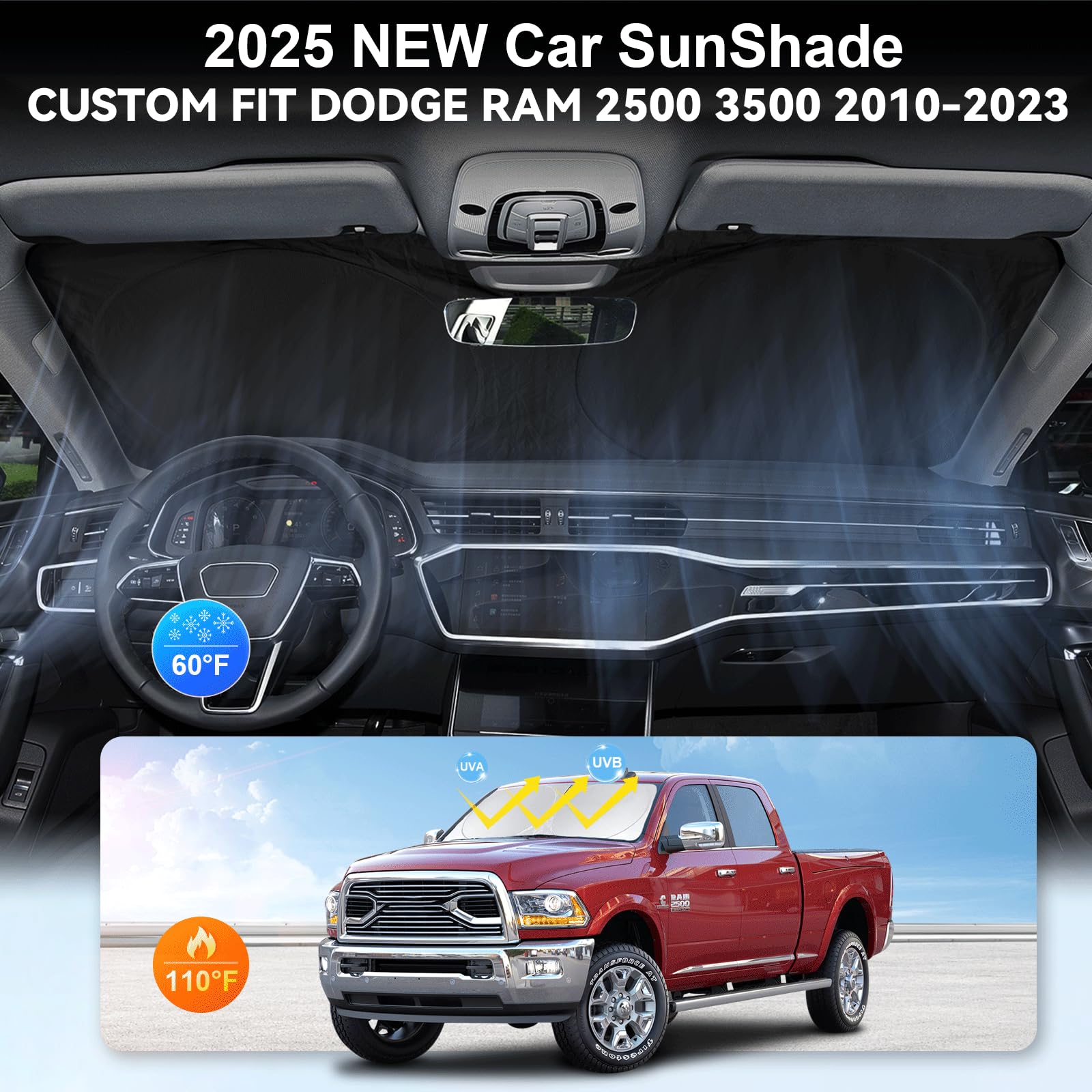 Sunshade For Ram 2500 Windshield Sun Shade For Dodge Ram 2500 3500 2025 2025 2024-2010 Truck Accessories Foldable Front Window S