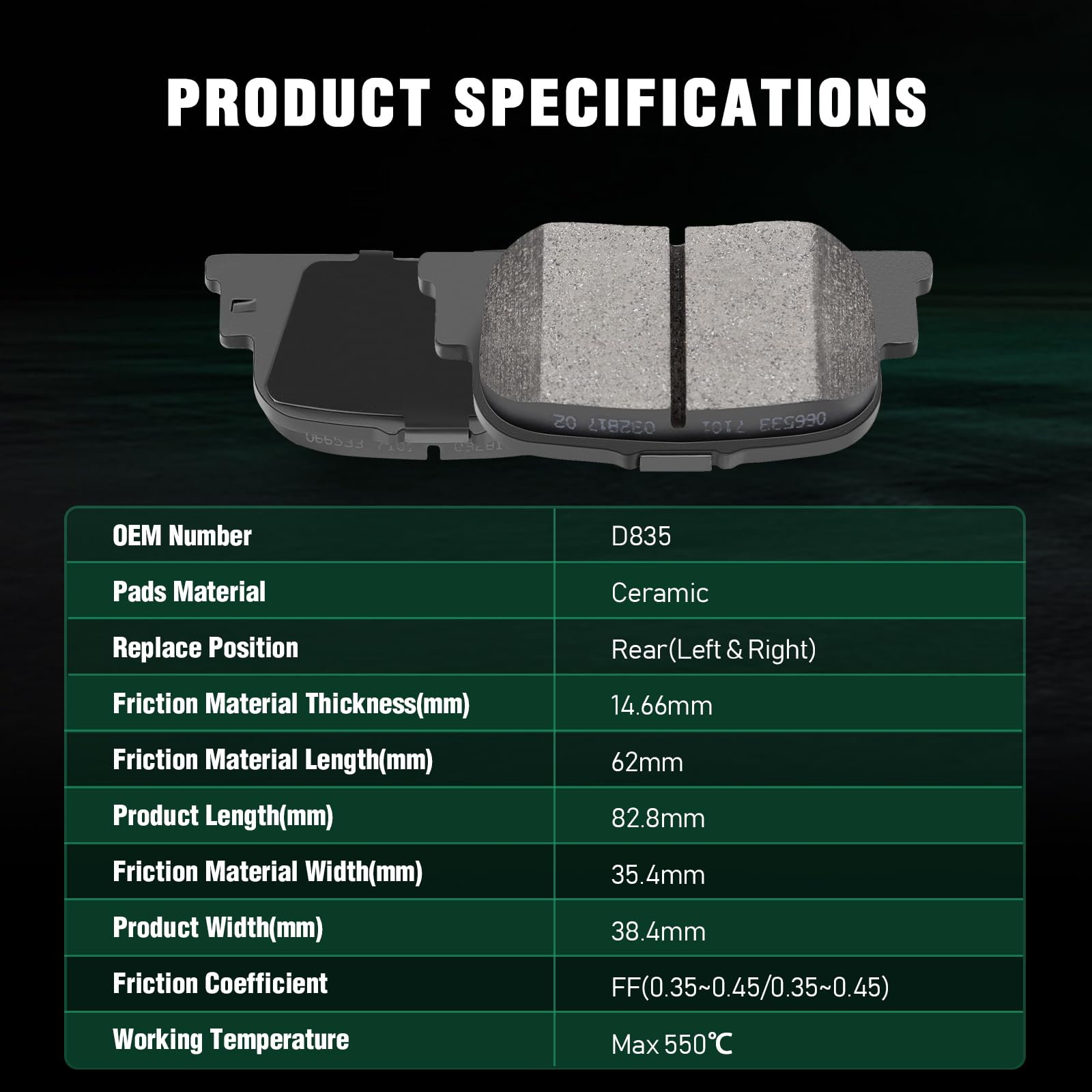 Automuto D707 & D835 8Pcs Front Rear Ceramic Pads Brake Fit For 2000-2001 For Lexus Es300,2000-2001 For Toyota For Camry