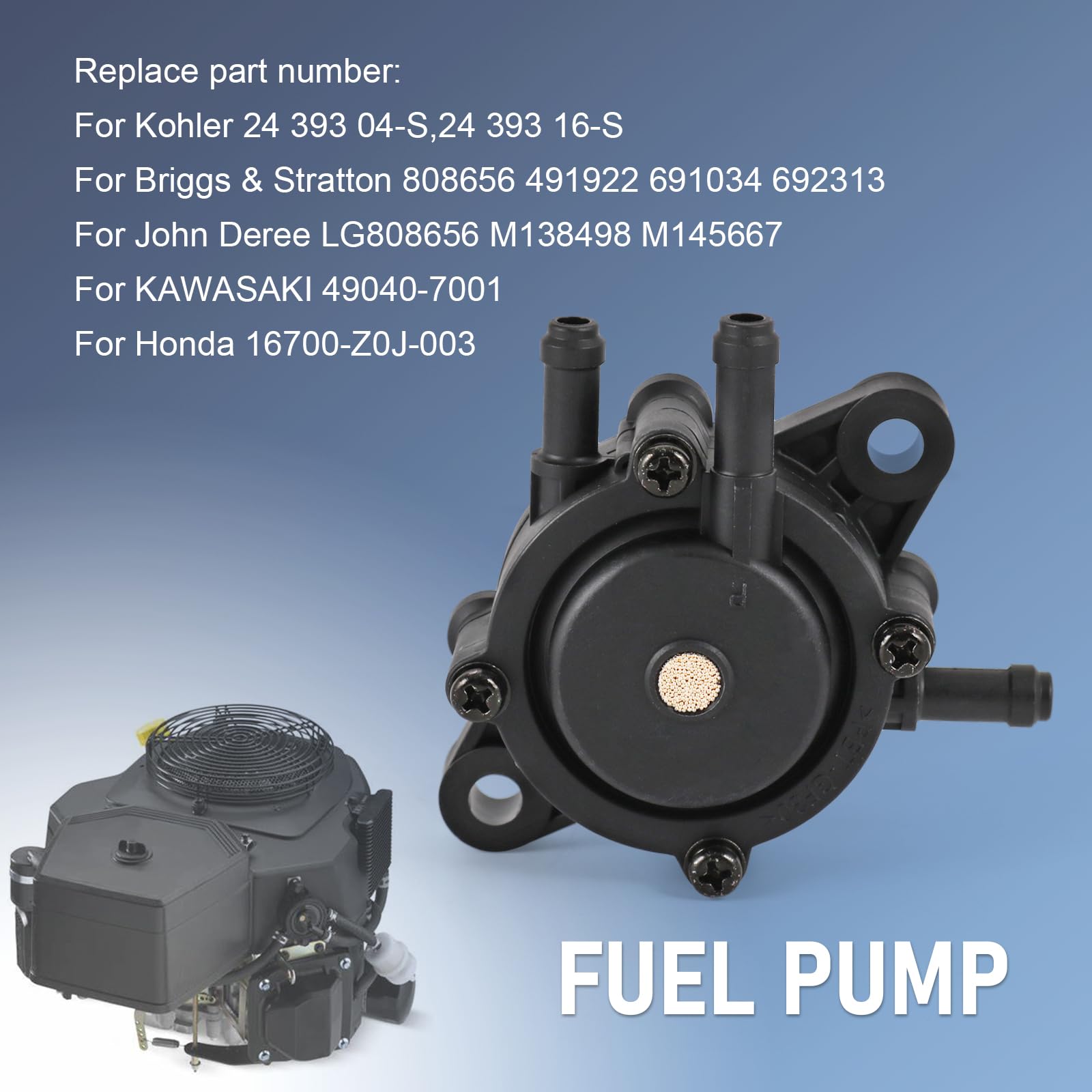 Radhlbniu Fuel Pump Replacement For Bs 491922 808656 Kohler 17Hp-25Hp John Deree Lg808656 M138498 M145667 Honda Yamaha Small Engine Lawn Mower Tractor
